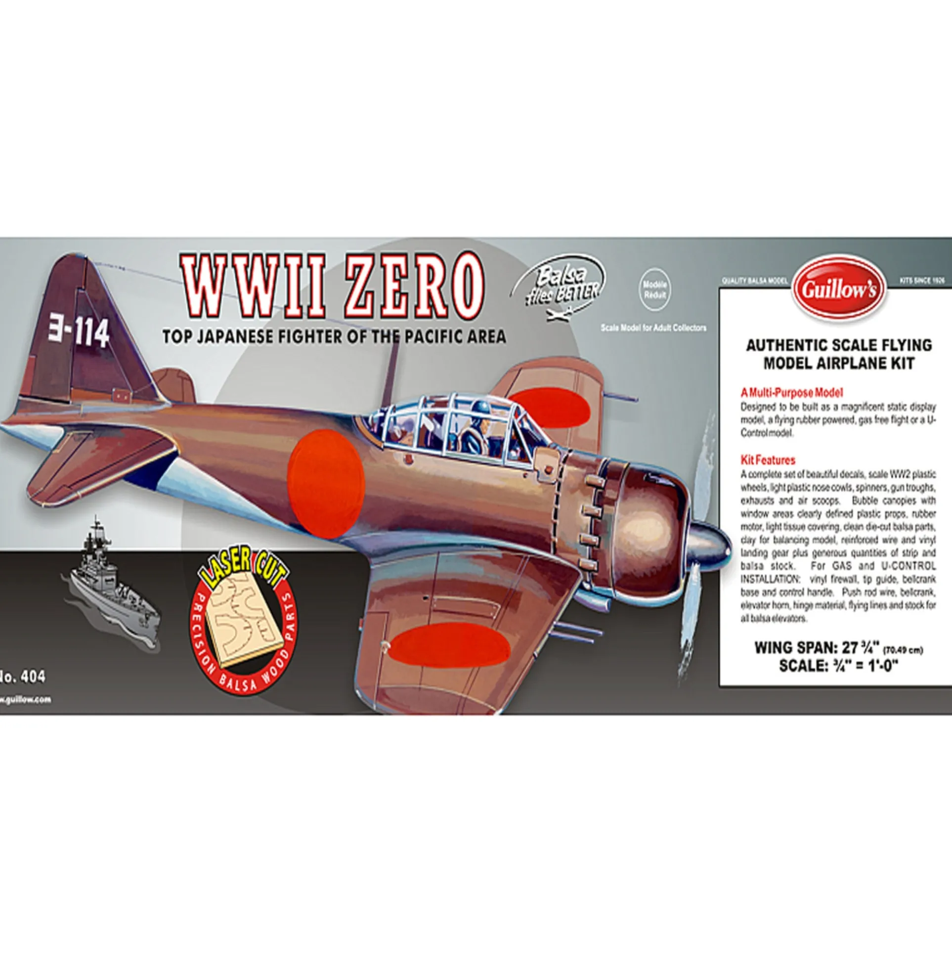 Guillow's WWII Zero 1/16 Scale Laser Cut Balsa Model Kit