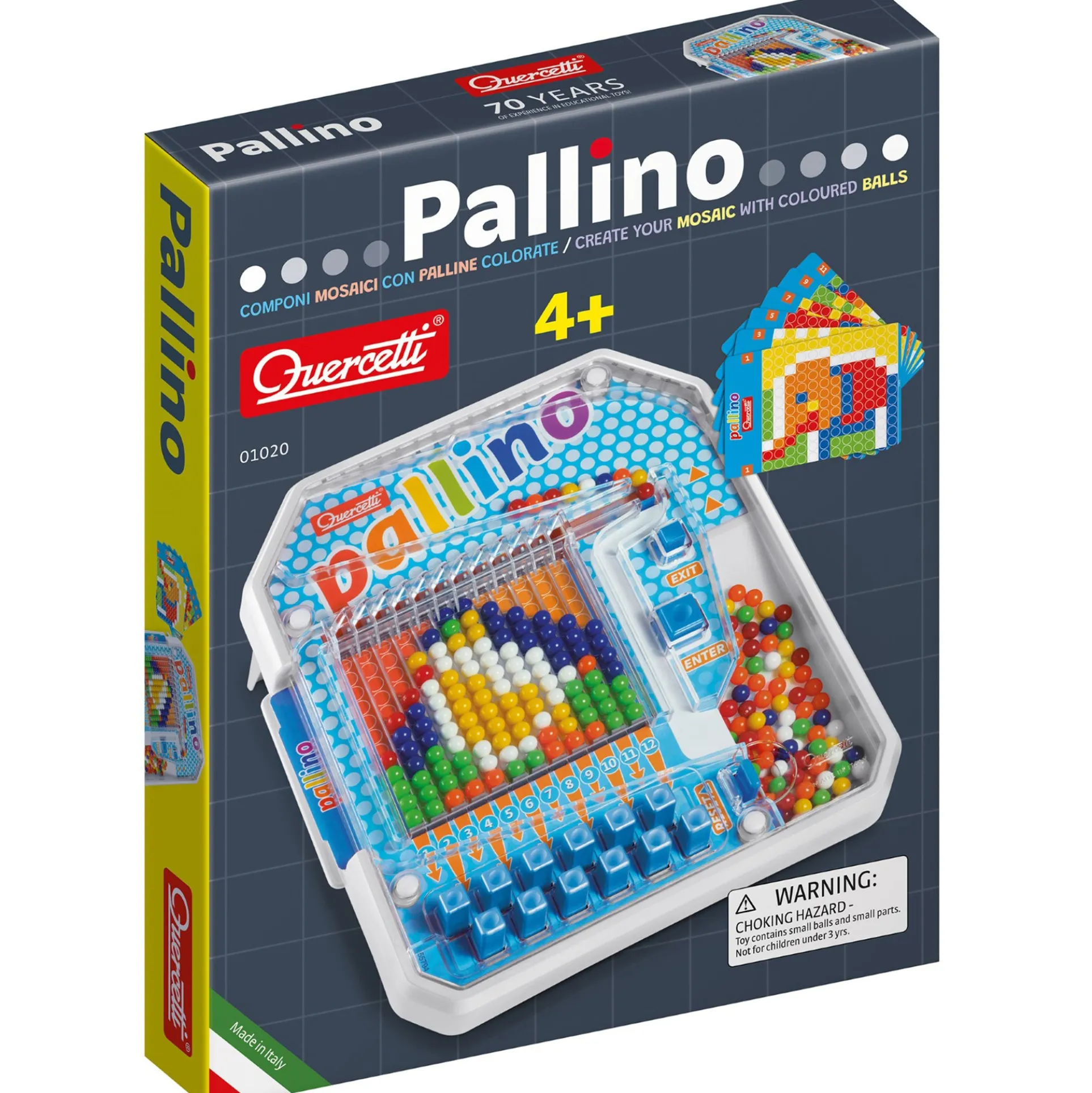 Quercetti Pallino Colorful Mosaic Game - Interactive STEM Toy with Design Cards