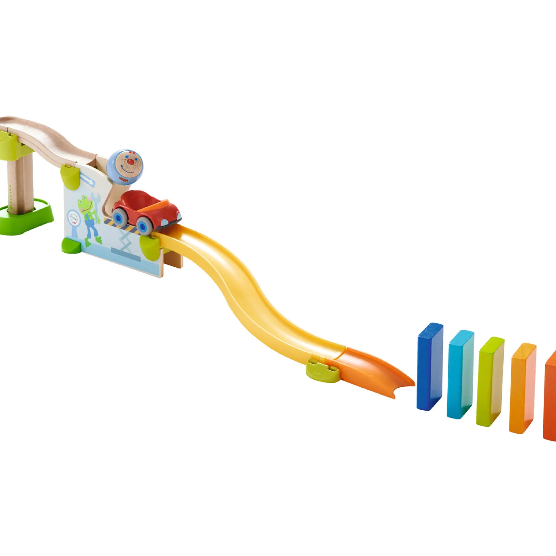 HABA Kullerbu Jump into Car Dominos Play Set - Interactive Track and Ball Set