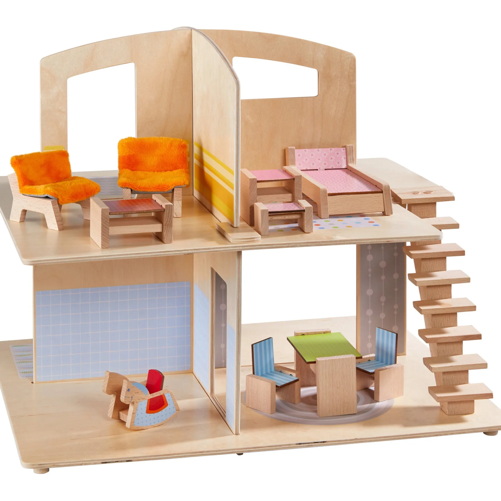 HABA Little Friends Town Villa Dollhouse with Furniture