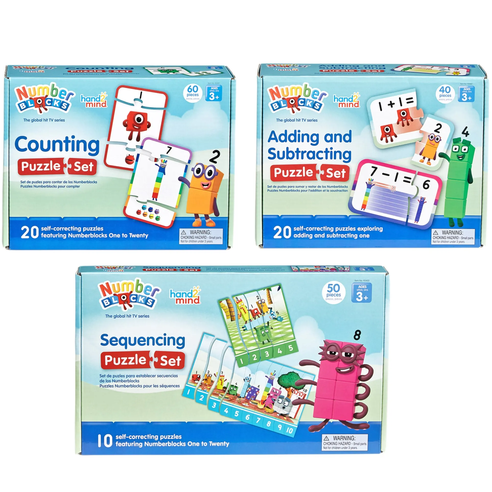 Hand2Mind Numberblocks Math Puzzle 3-Pack - Counting, Addition, Sequencing