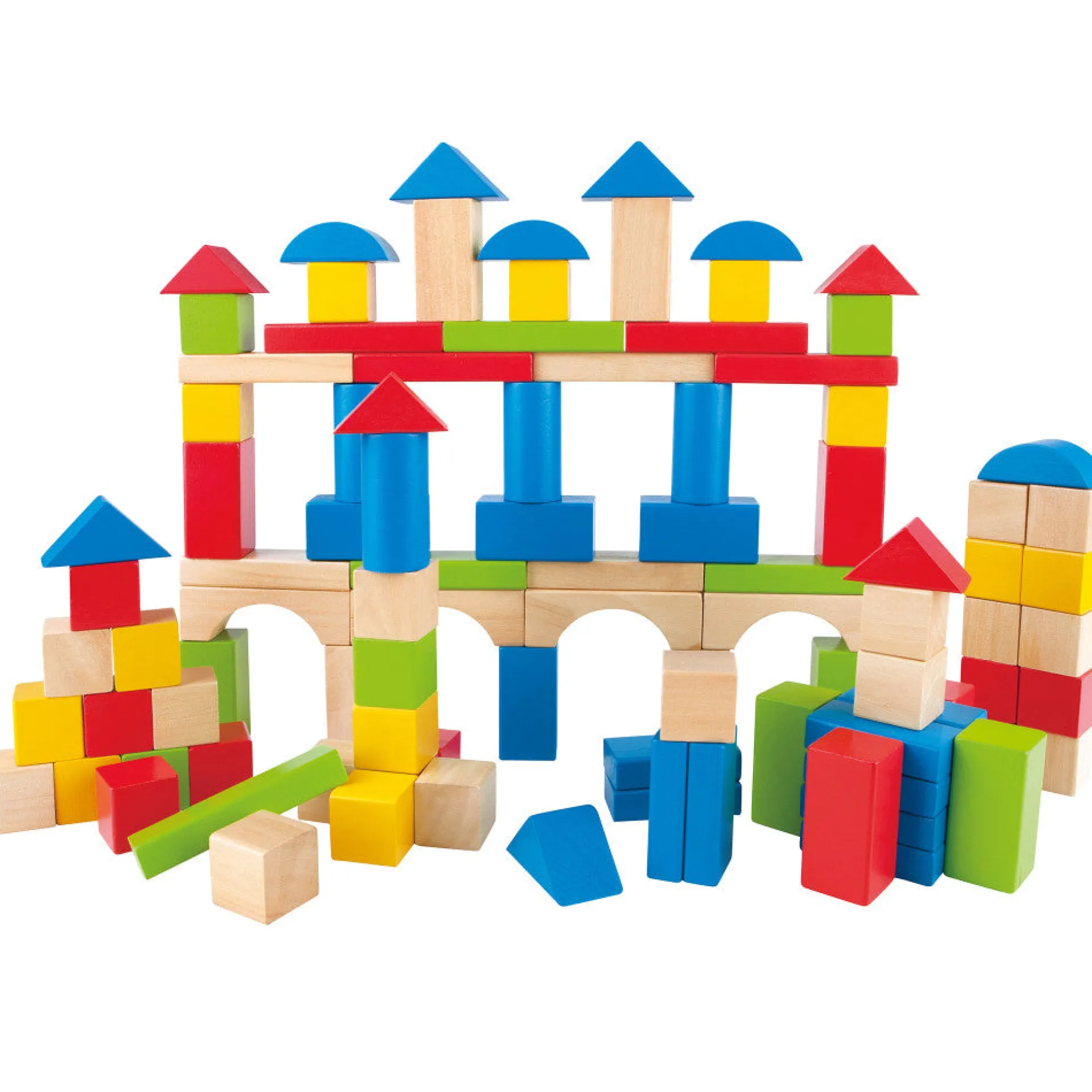 Hape Build Up & Away 100-Piece Colorful Wooden Block Set
