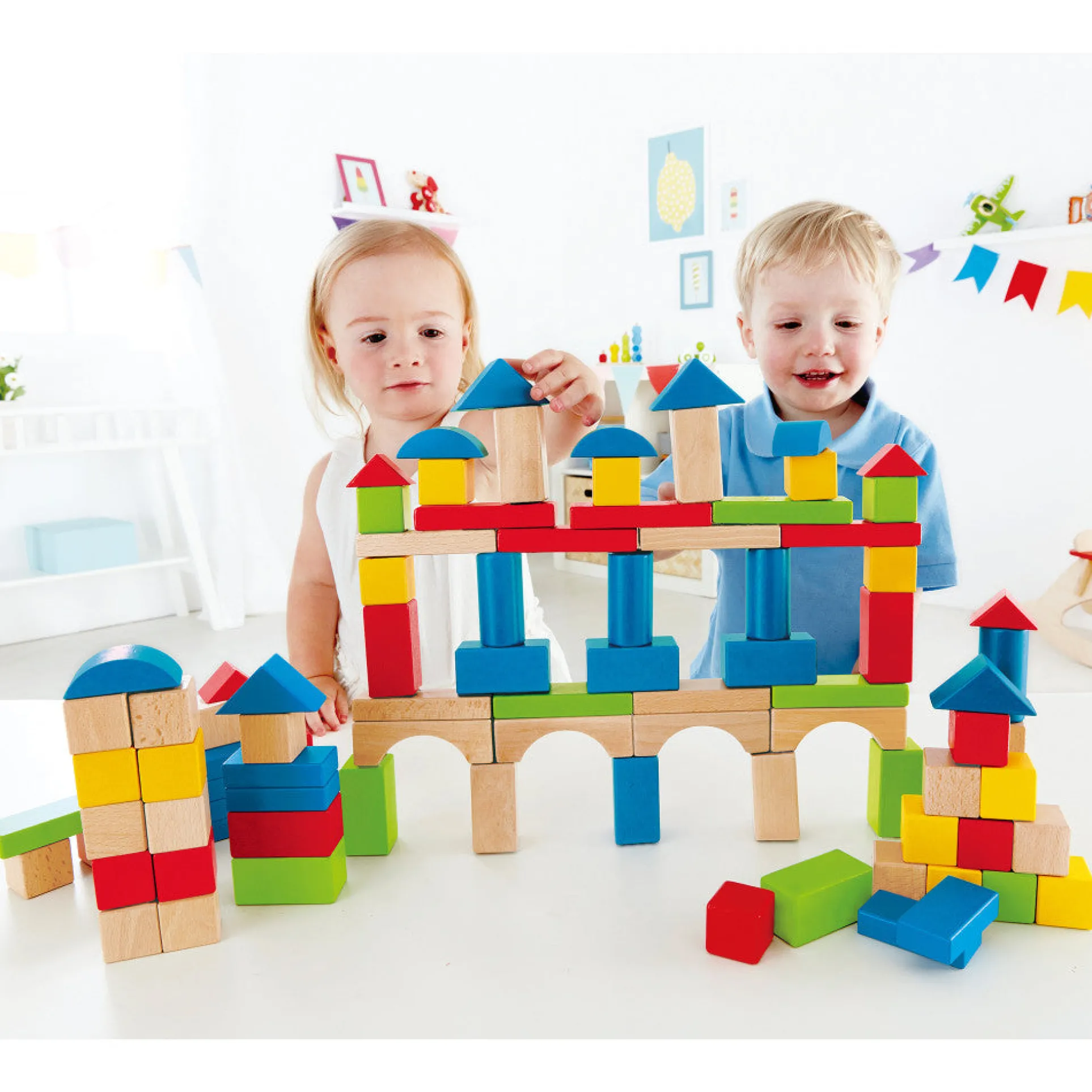 Hape Build Up & Away 100-Piece Colorful Wooden Block Set