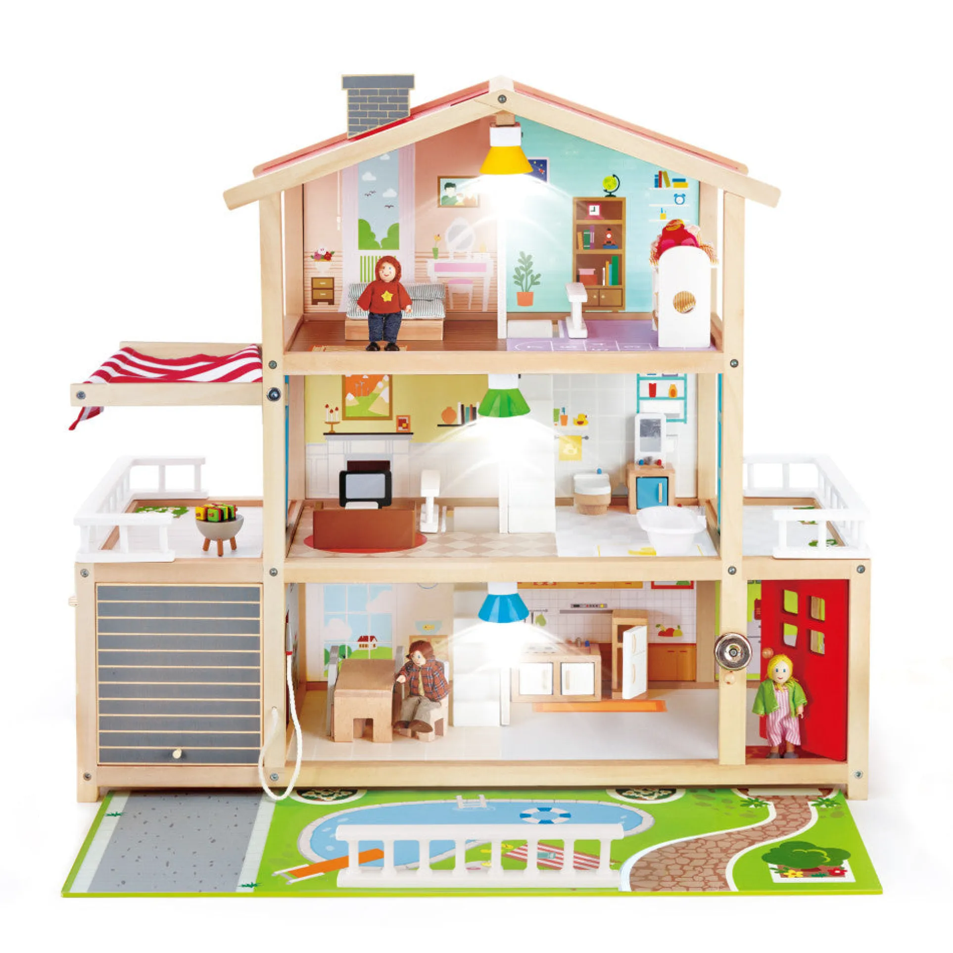 Hape Doll Family Mansion - Deluxe Wooden Dollhouse, Interactive Playset for Kids Ages 3+