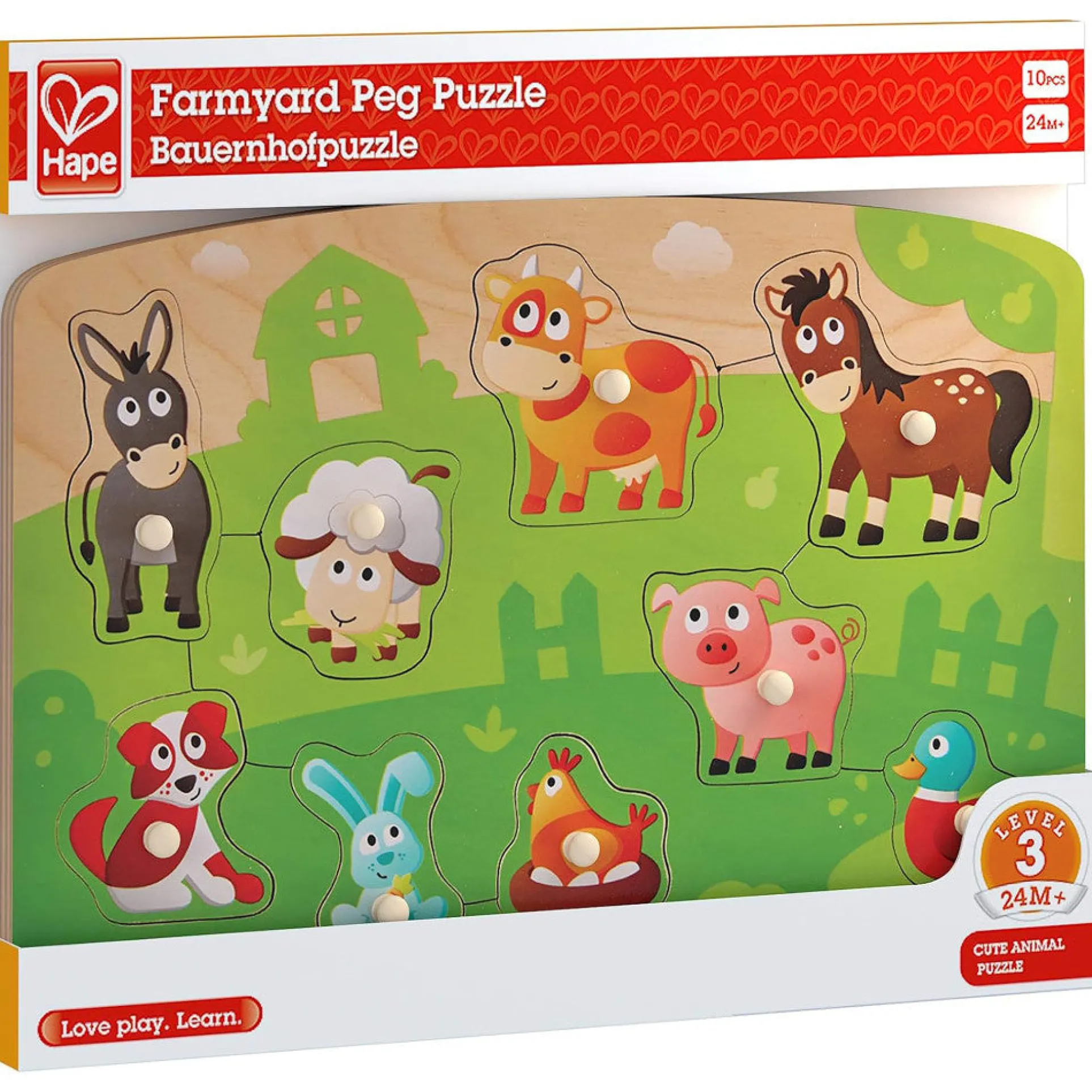 Hape Farmyard Wooden Peg Puzzle - 10pc