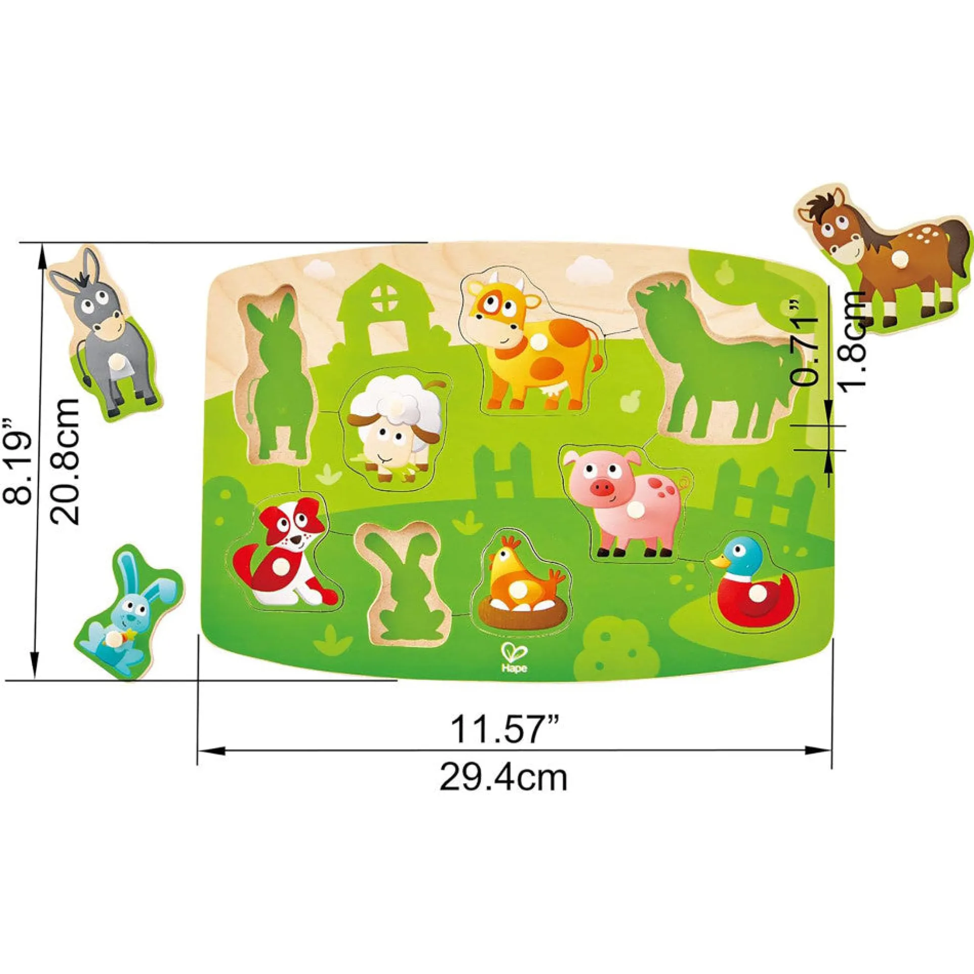 Hape Farmyard Wooden Peg Puzzle - 10pc