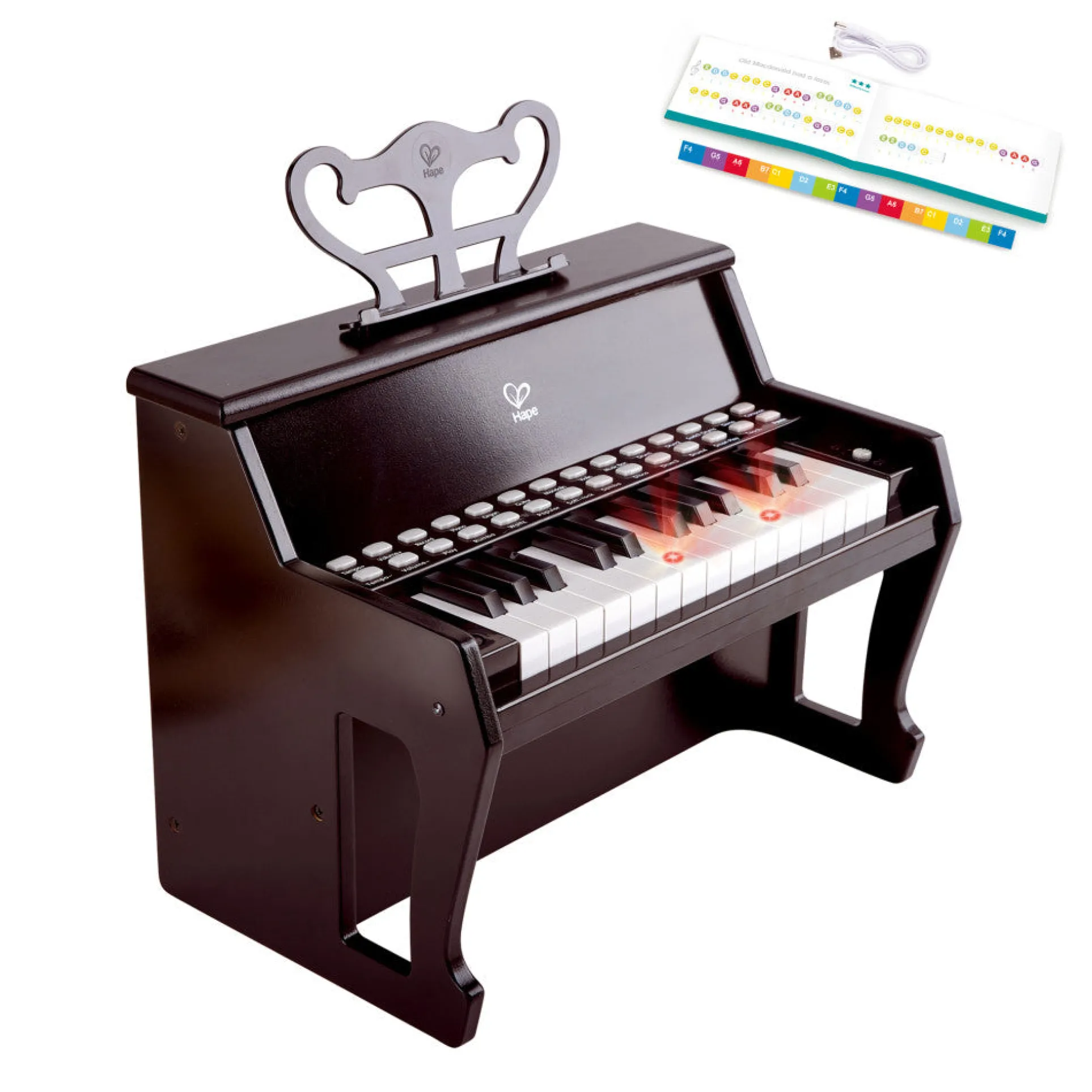 Hape Learn With Lights Black Electronic Piano 25-Key Musical Instrument