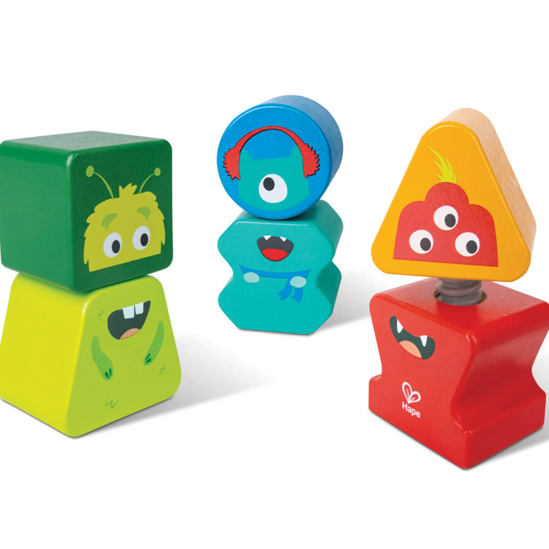 Hape Monster Buddies Wooden Building Blocks Set - 3 Colorful Characters