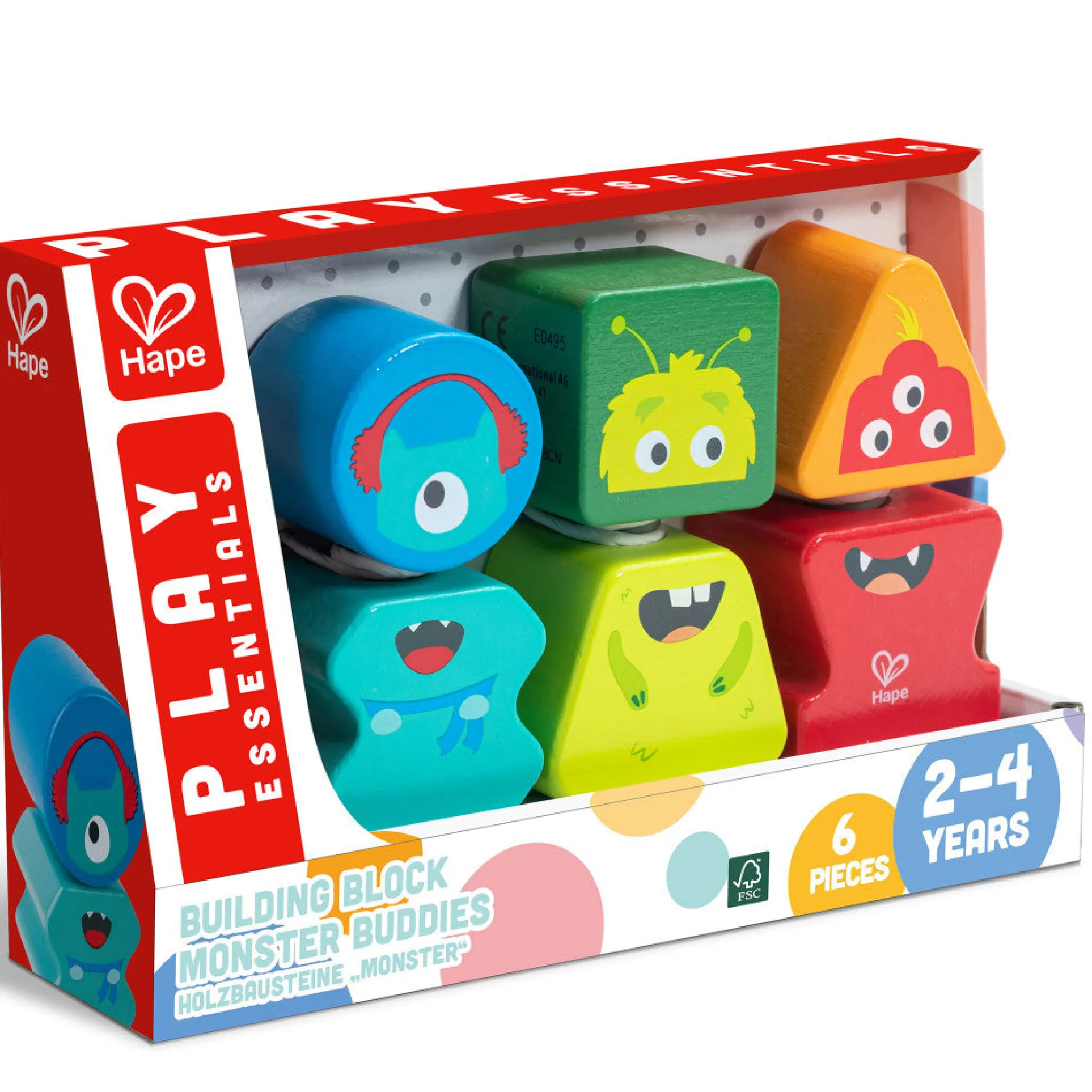 Hape Monster Buddies Wooden Building Blocks Set - 3 Colorful Characters
