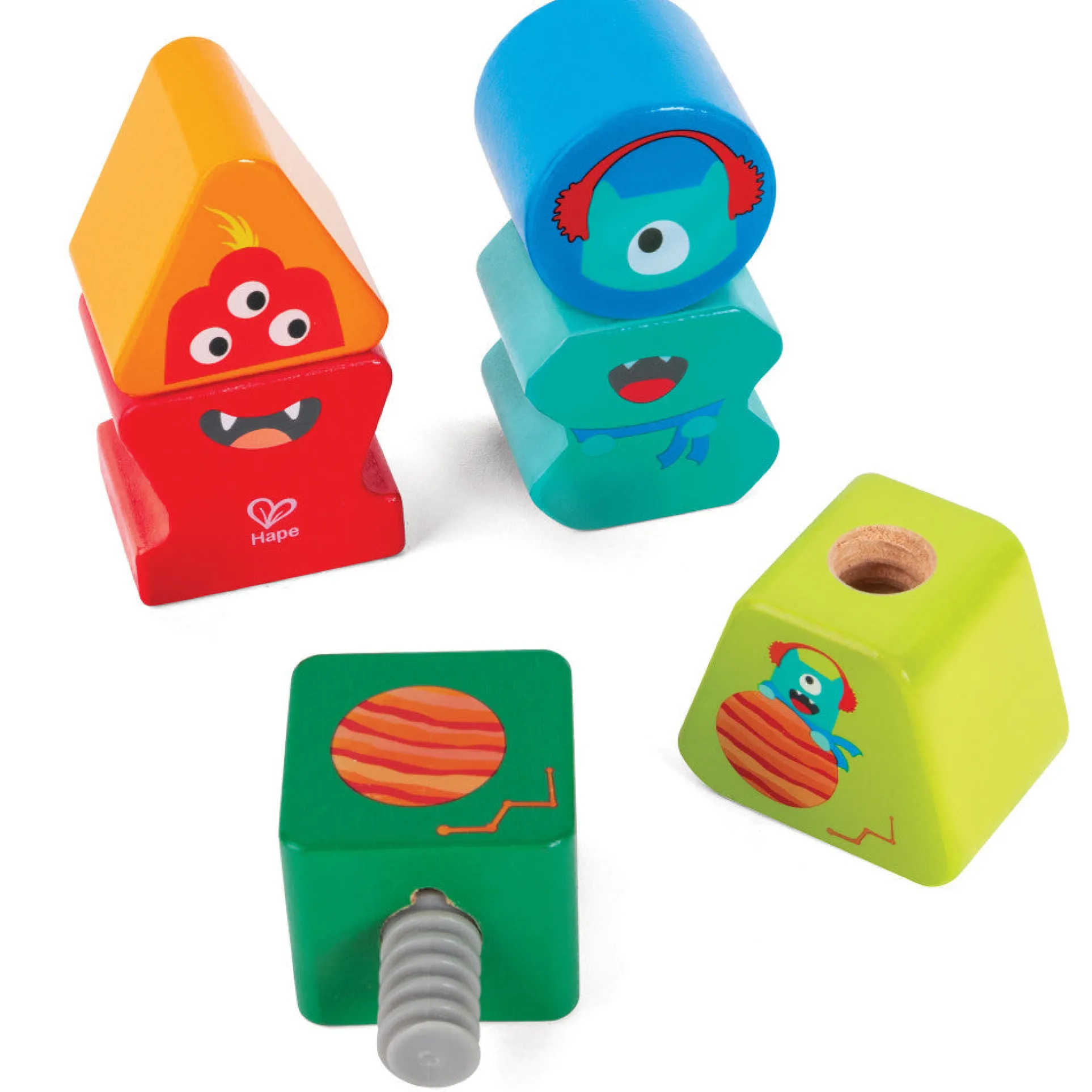 Hape Monster Buddies Wooden Building Blocks Set - 3 Colorful Characters