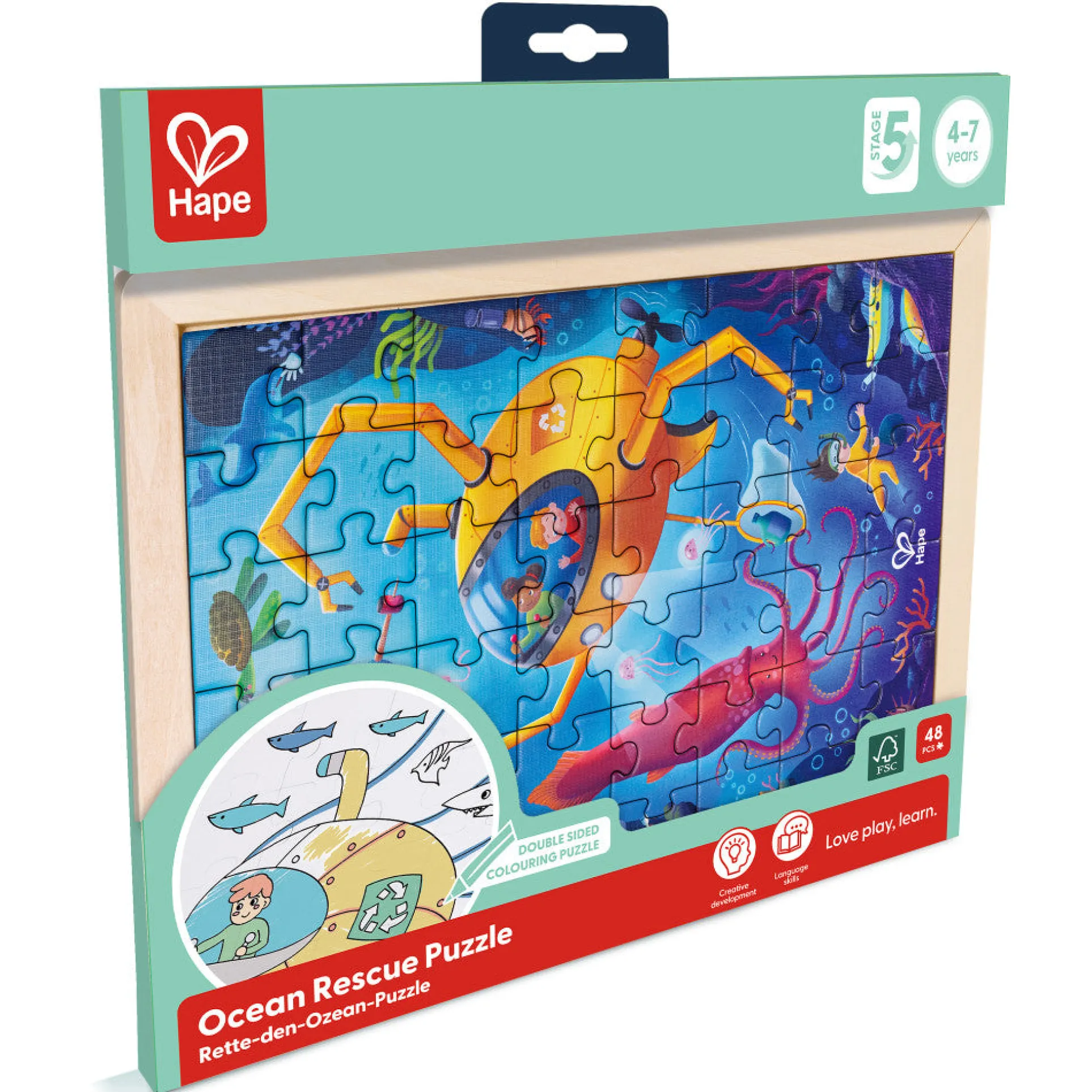 Hape Ocean Rescue 48pc Double-Sided Coloring Jigsaw Puzzle