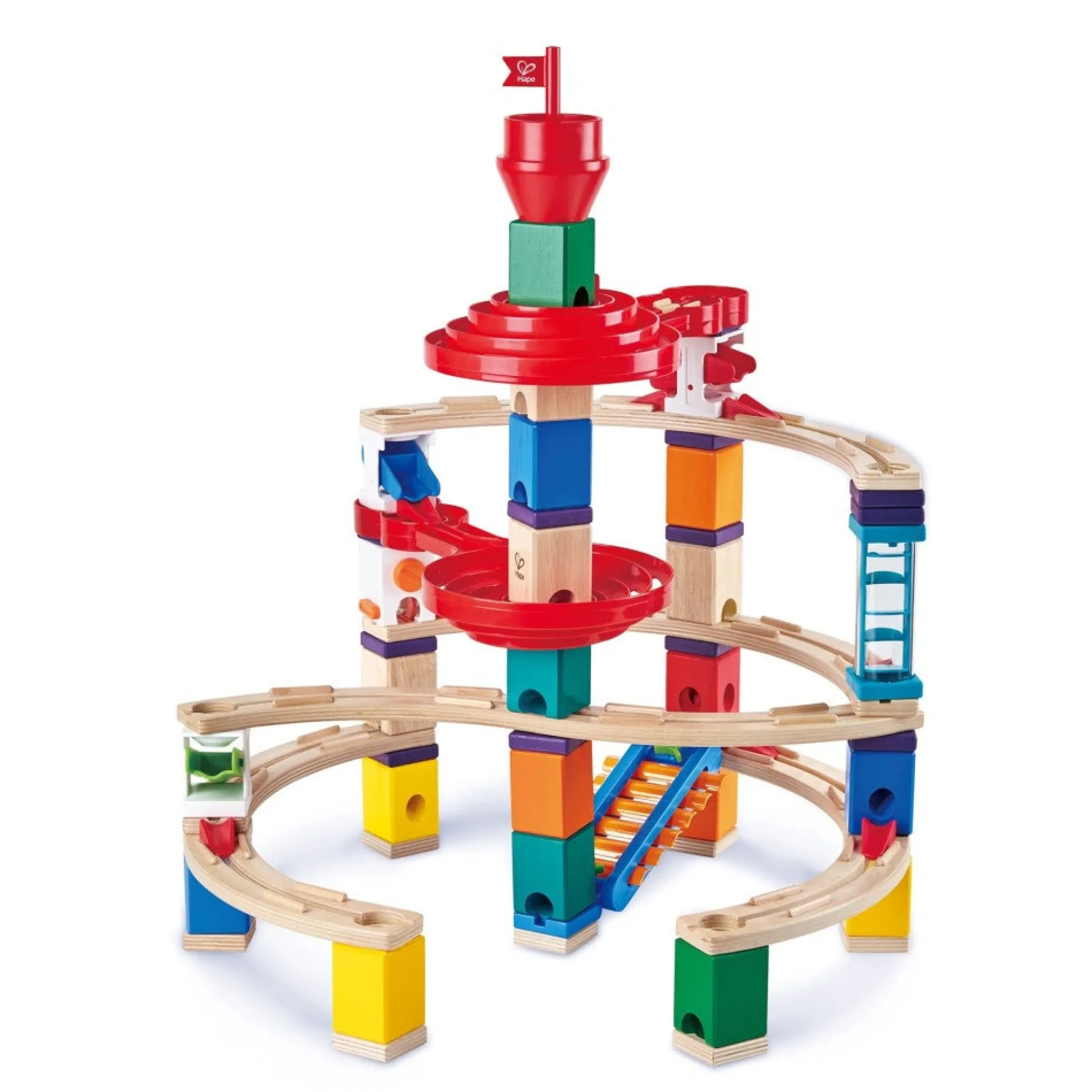 Hape Quadrilla Super Spiral Wooden Marble Run - 101 Piece Set for Ages 4+