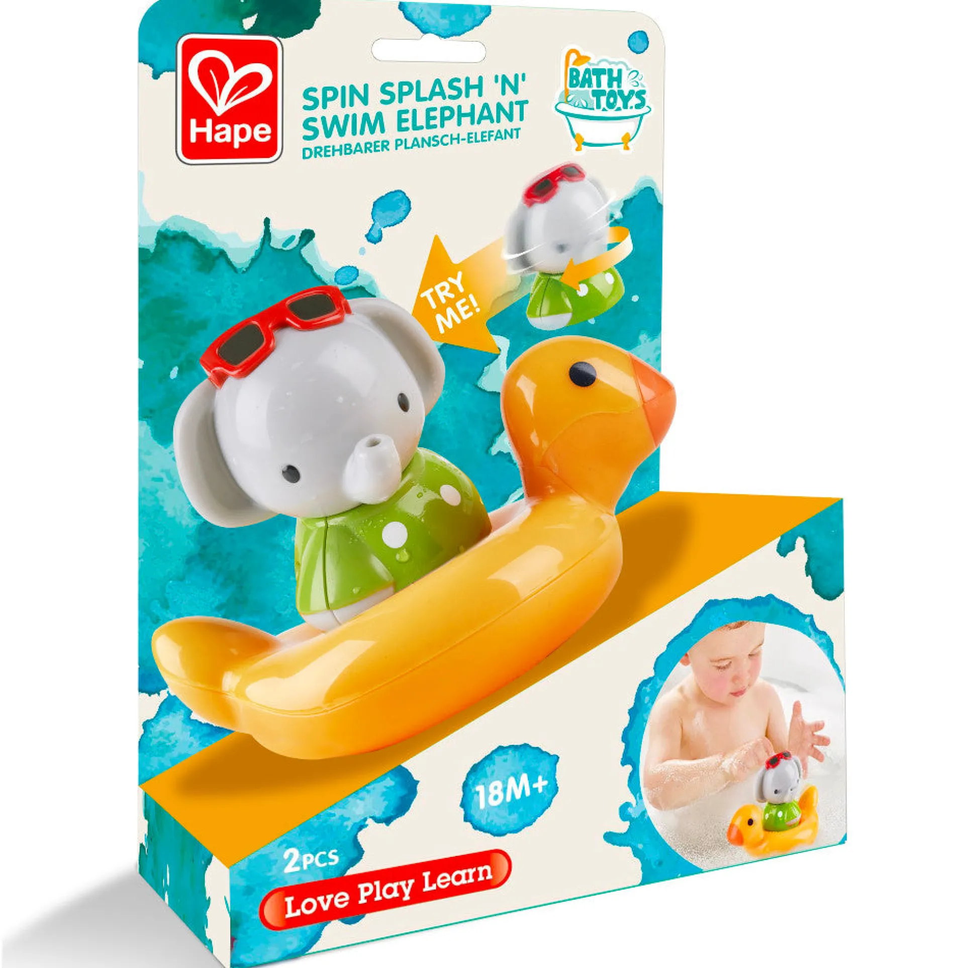 Hape Spin Splash 'n' Swim Elephant – Color-Changing Bath Toy