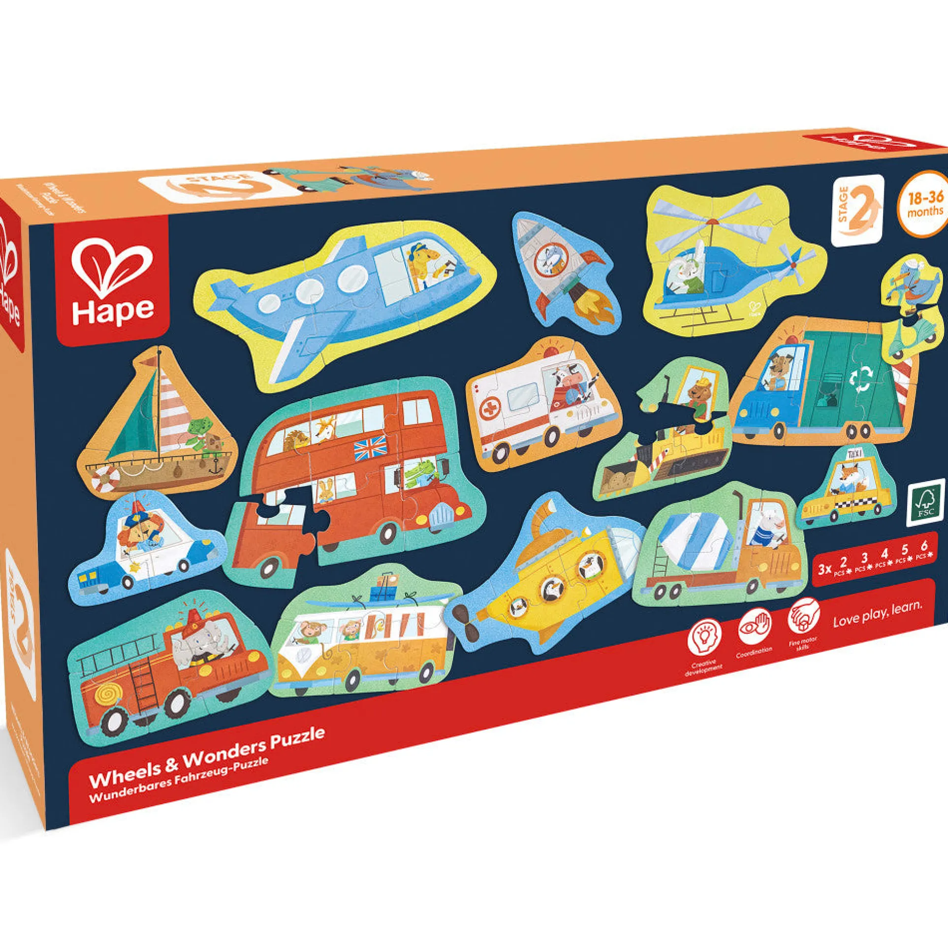 Hape Wheels & Wonders 15-Pack Mini Vehicle Puzzles