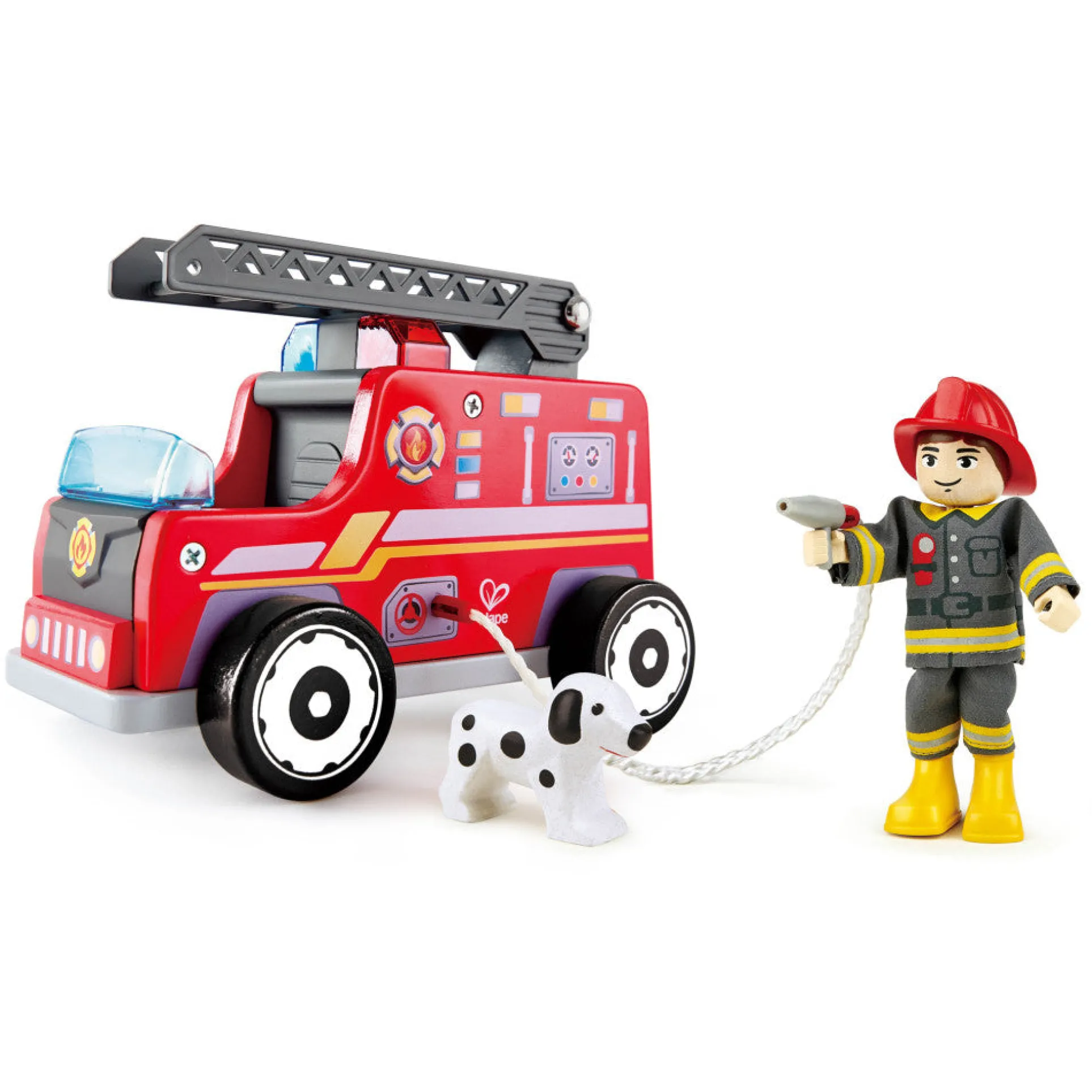 Hape Wooden Fire Truck Playset with Action Figures - Red