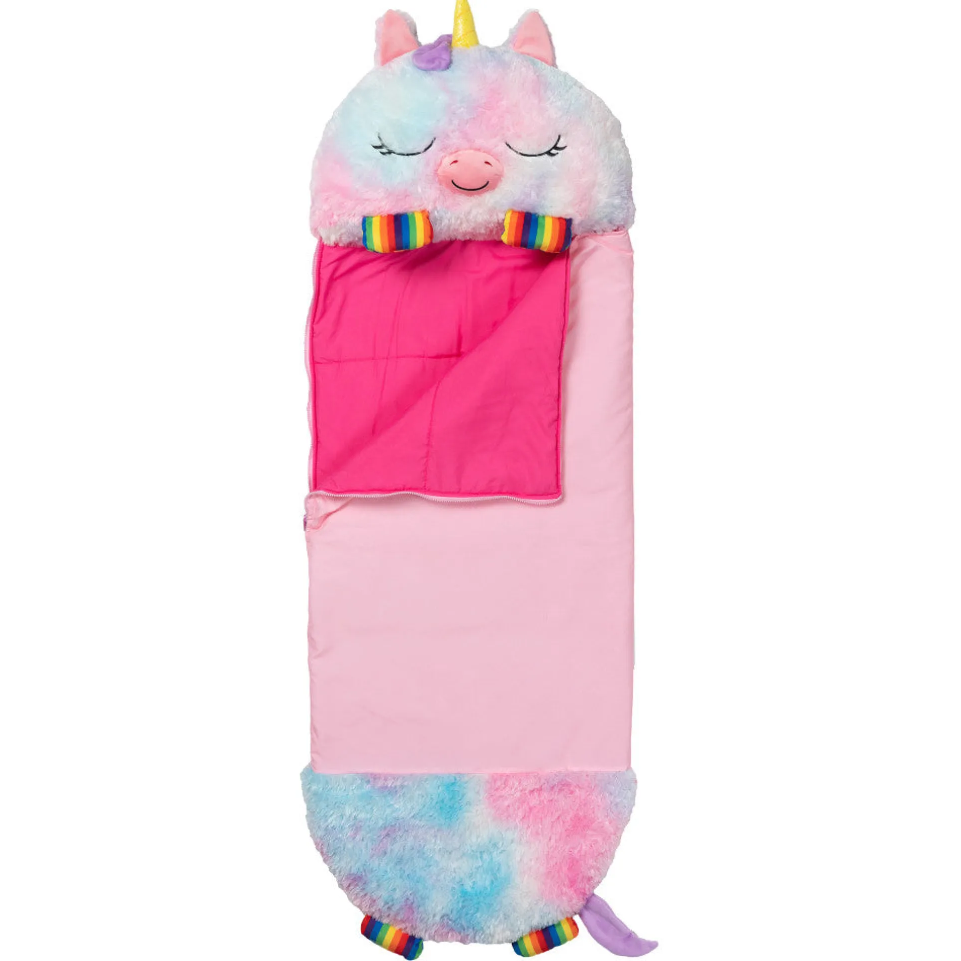 Happy Nappers Large 66 inch Rainbow Unicorn Sleepy Sack & Pillow for Kids 7+