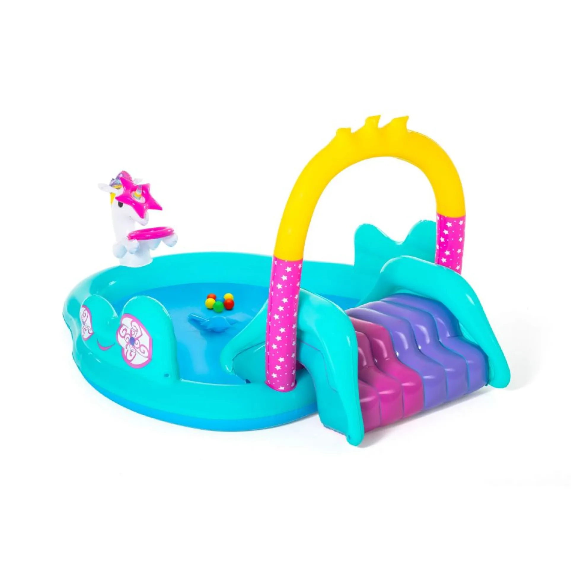 H2OGO! Magical Unicorn Carriage Inflatable Play Pool Center with Dual Slides