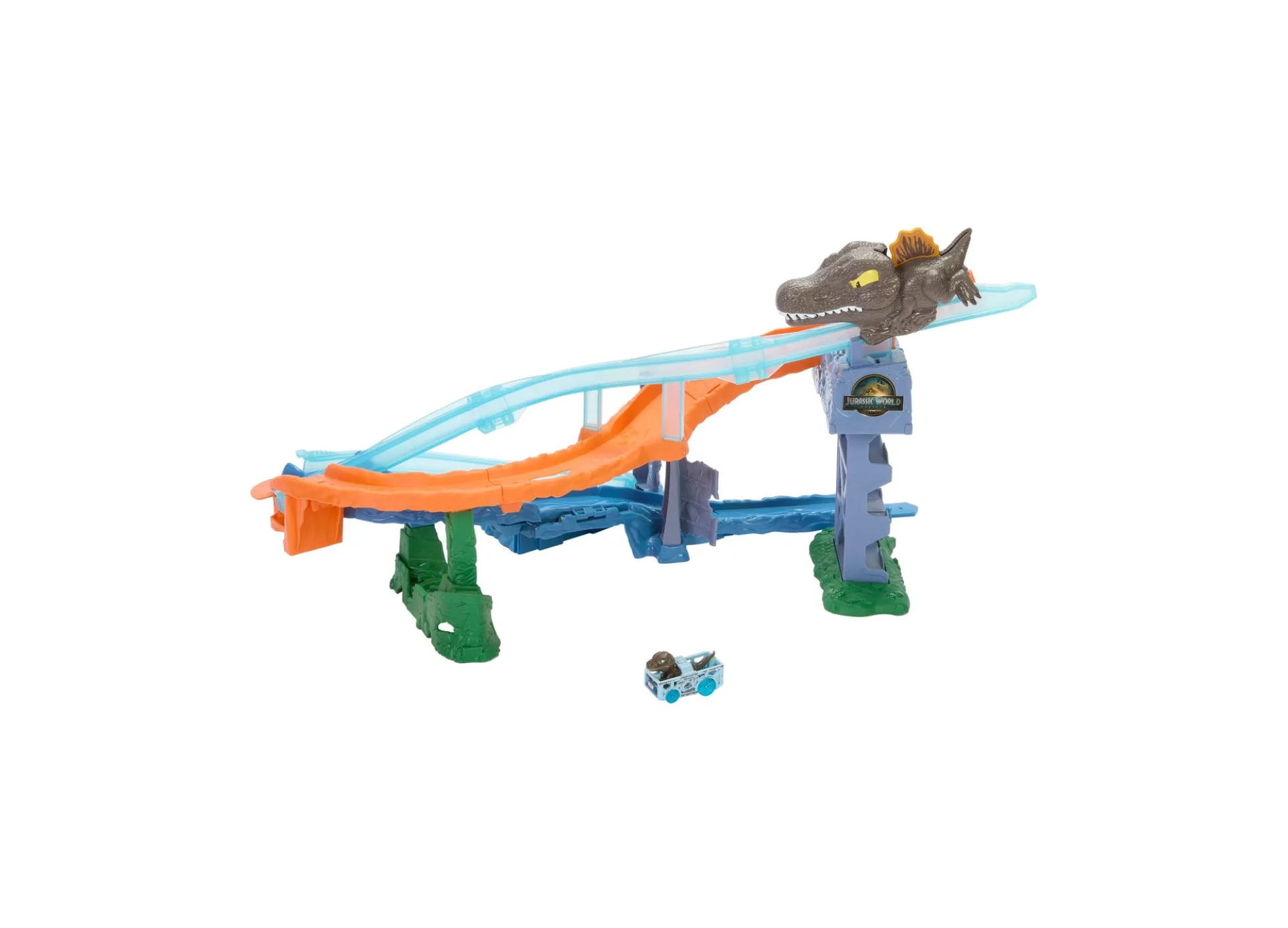 Hot Wheels RacerVerse Jurassic World Crash & Splash Track Set with Die-Cast Dinosaur Toy Car