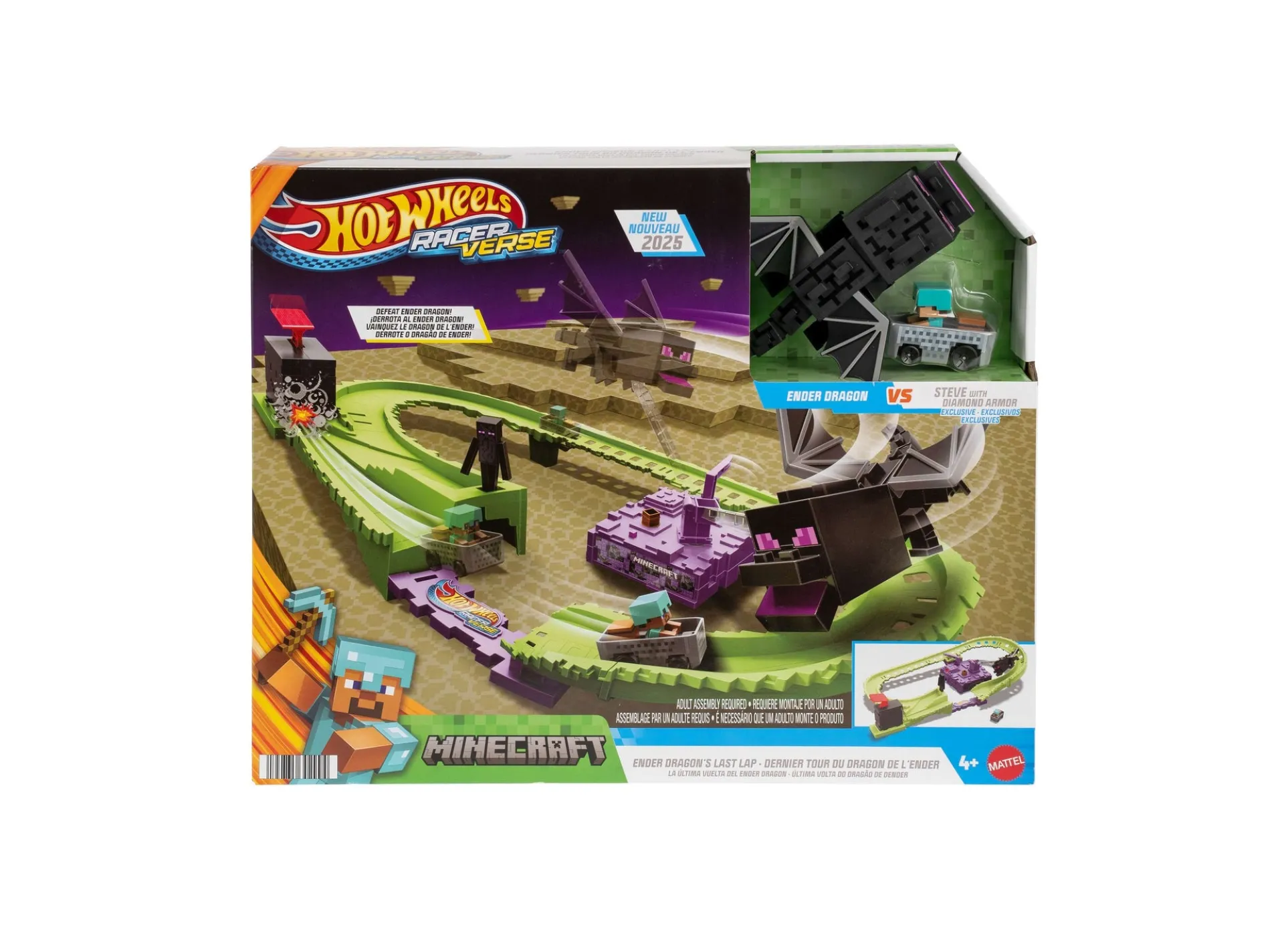 Hot Wheels RacerVerse Minecraft Track Set and Die-Cast Diamond Armor Steve