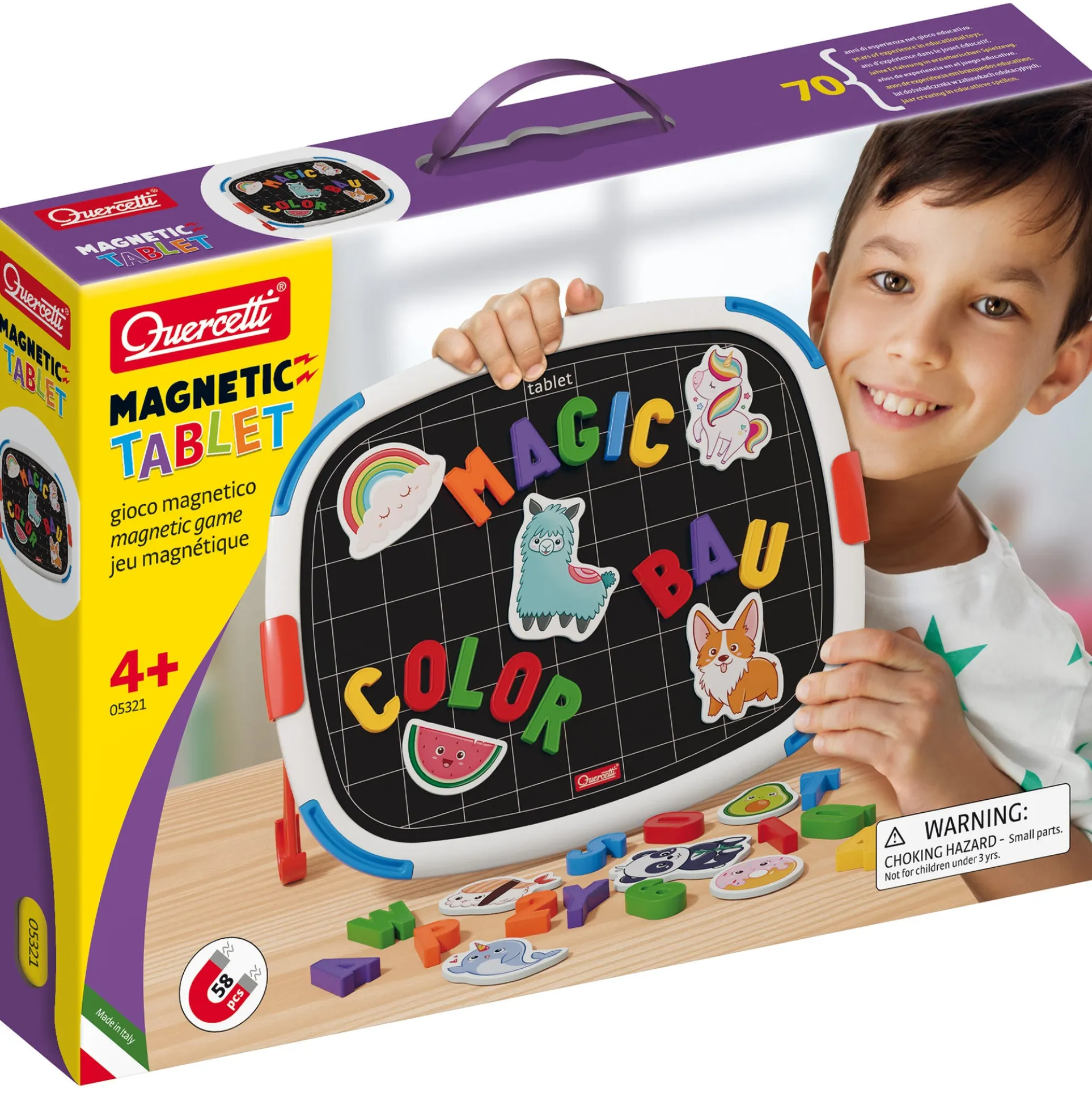 Quercetti Magnetic Discovery Board - Double-Sided Learning Tablet with Letters and Animal Magnets