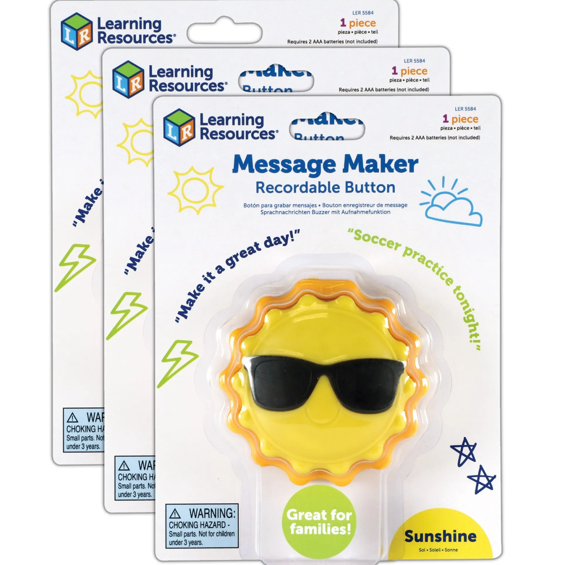 Learning Resources Sun-Shaped Recordable Message Button - Pack of 3