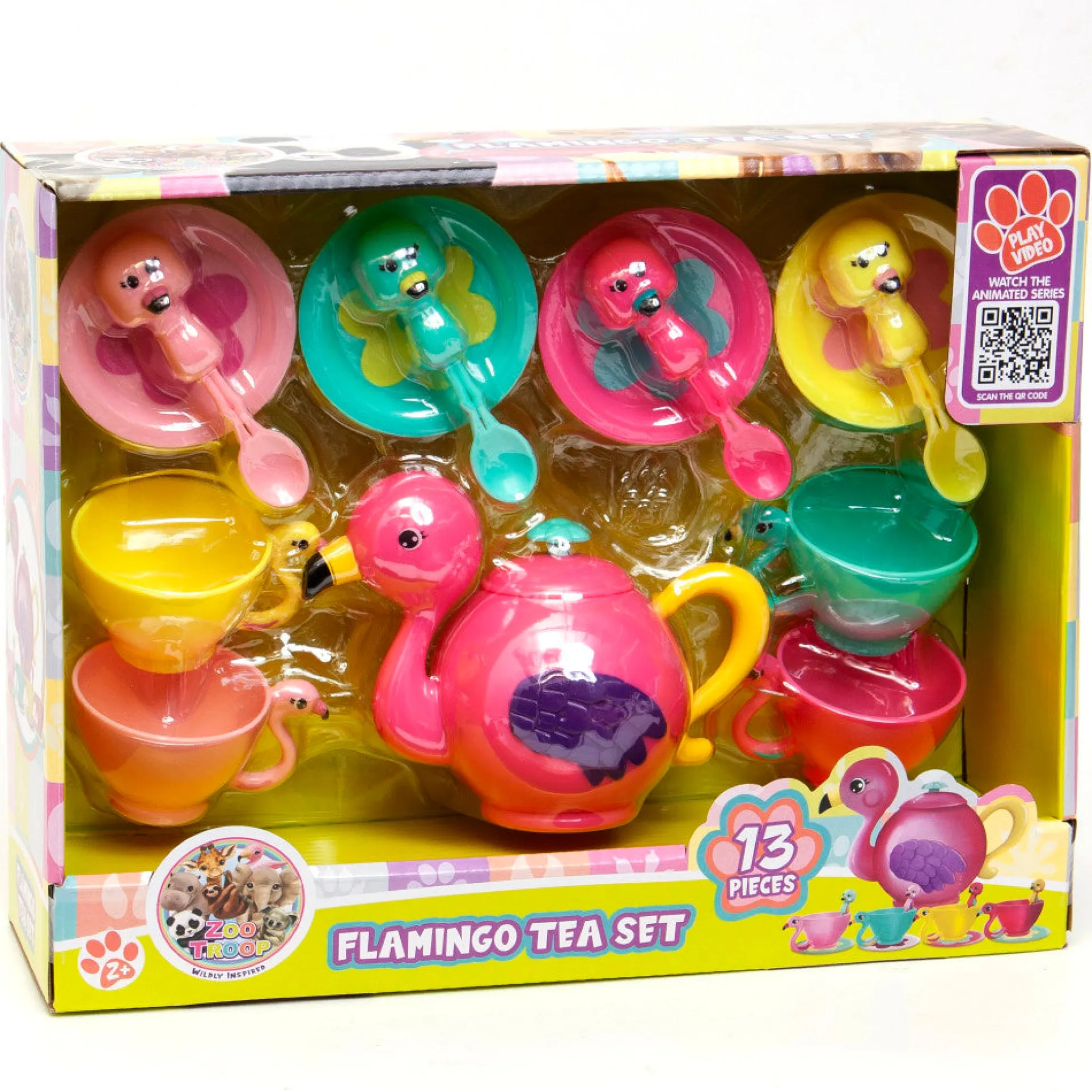 Zoo Troop Flamingo Tea Set - 13-Piece Pretend Play Set for Ages 2+