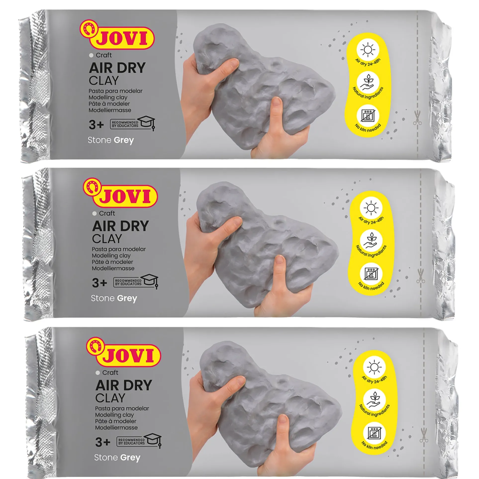 JOVI Crafting Air Dry Clay - Grey 1.1lb Bar, Pack of 3