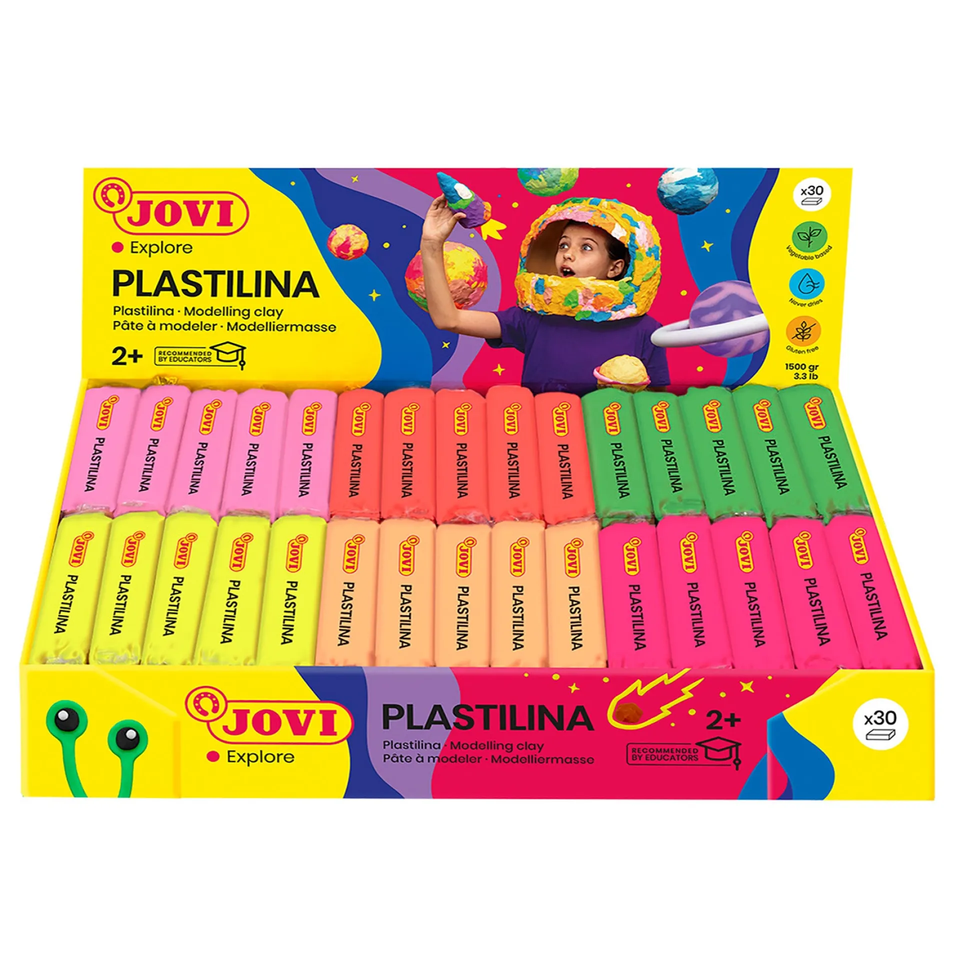 JOVI Neon Plastilina Modeling Clay Kit - 30 Bars Assorted Neon Colors