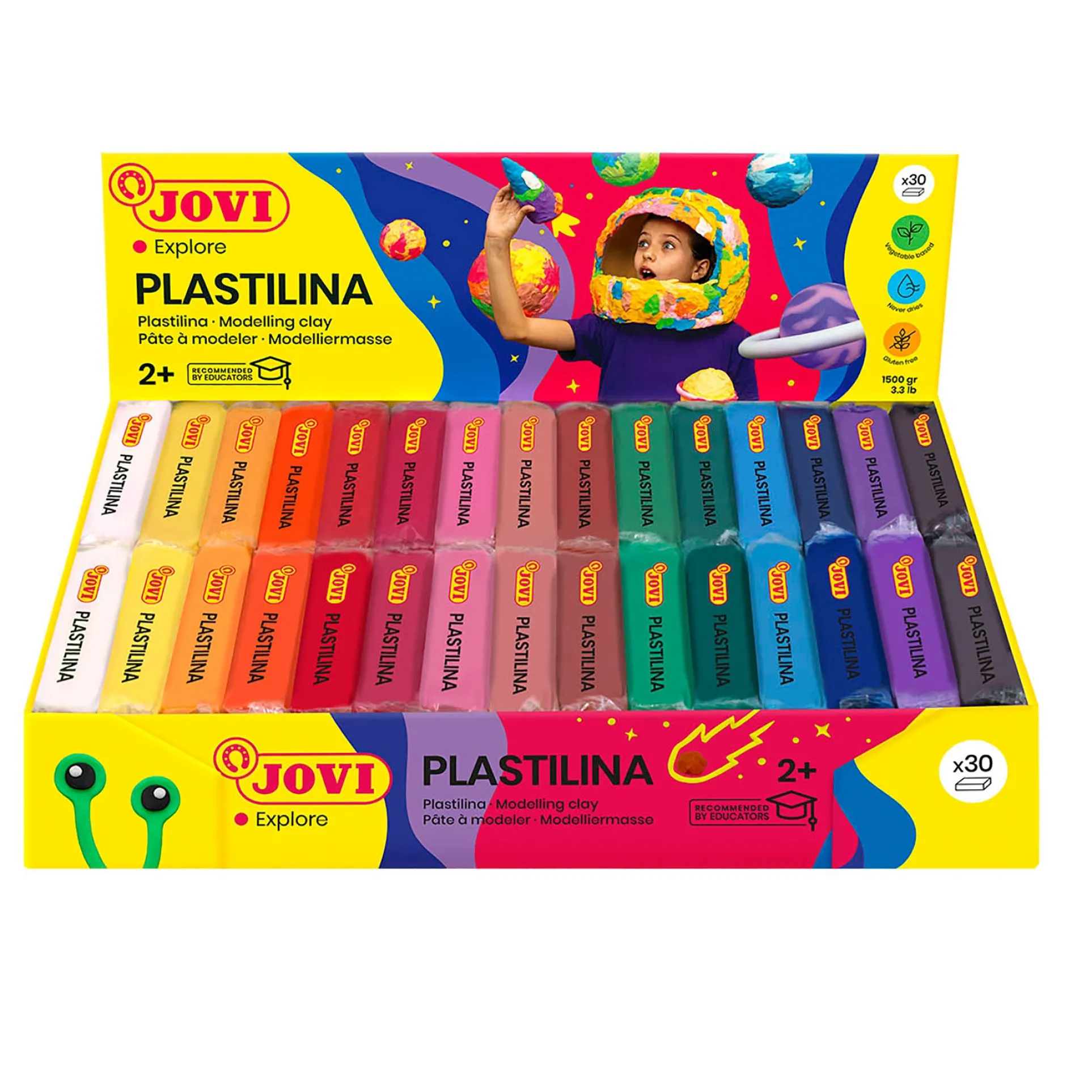JOVI Plastilina Vegetable-Based Modeling Clay, 30 Bars - Assorted Colors