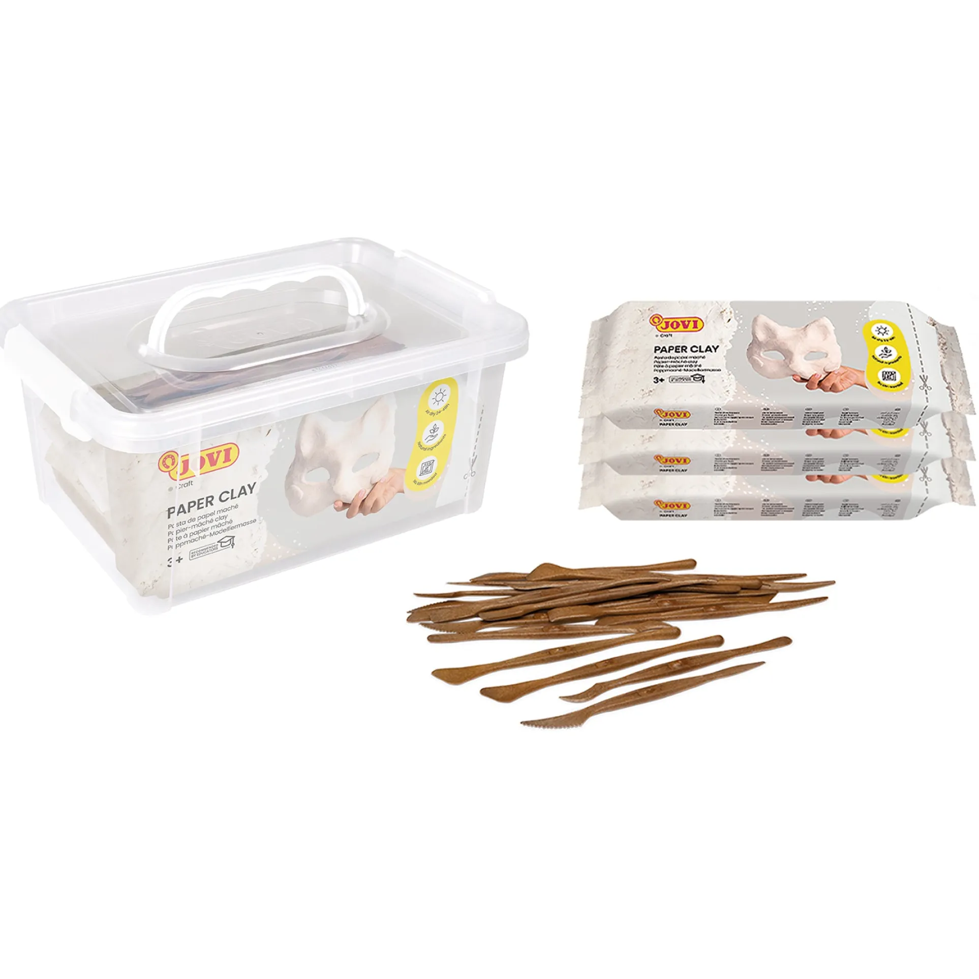JOVI Premium Paper Clay School Pack, 3 Bars 1.5lb & 20 Spatulas