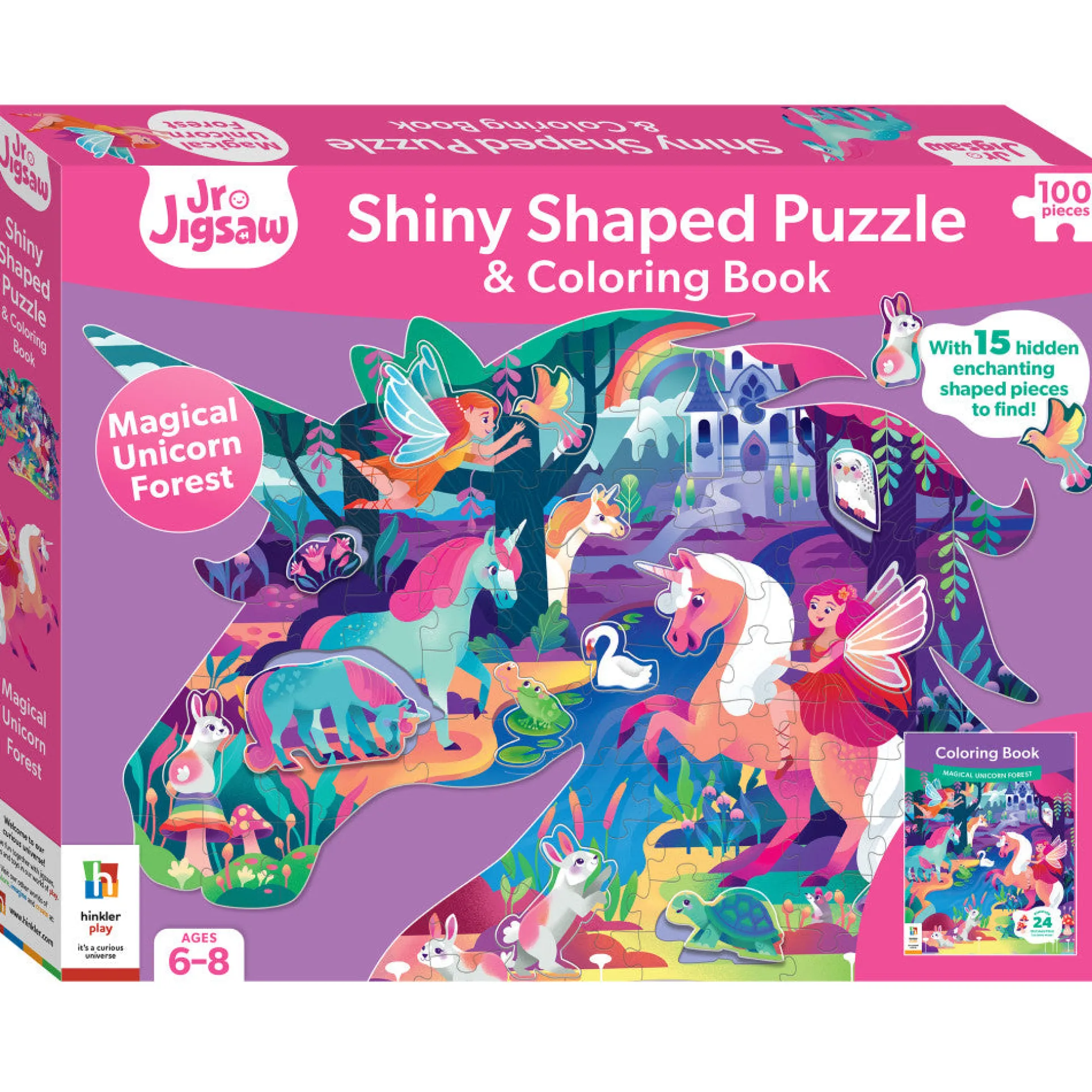 Jr Jigsaw Magical Unicorn Forest 100-Piece Puzzle & Coloring Book