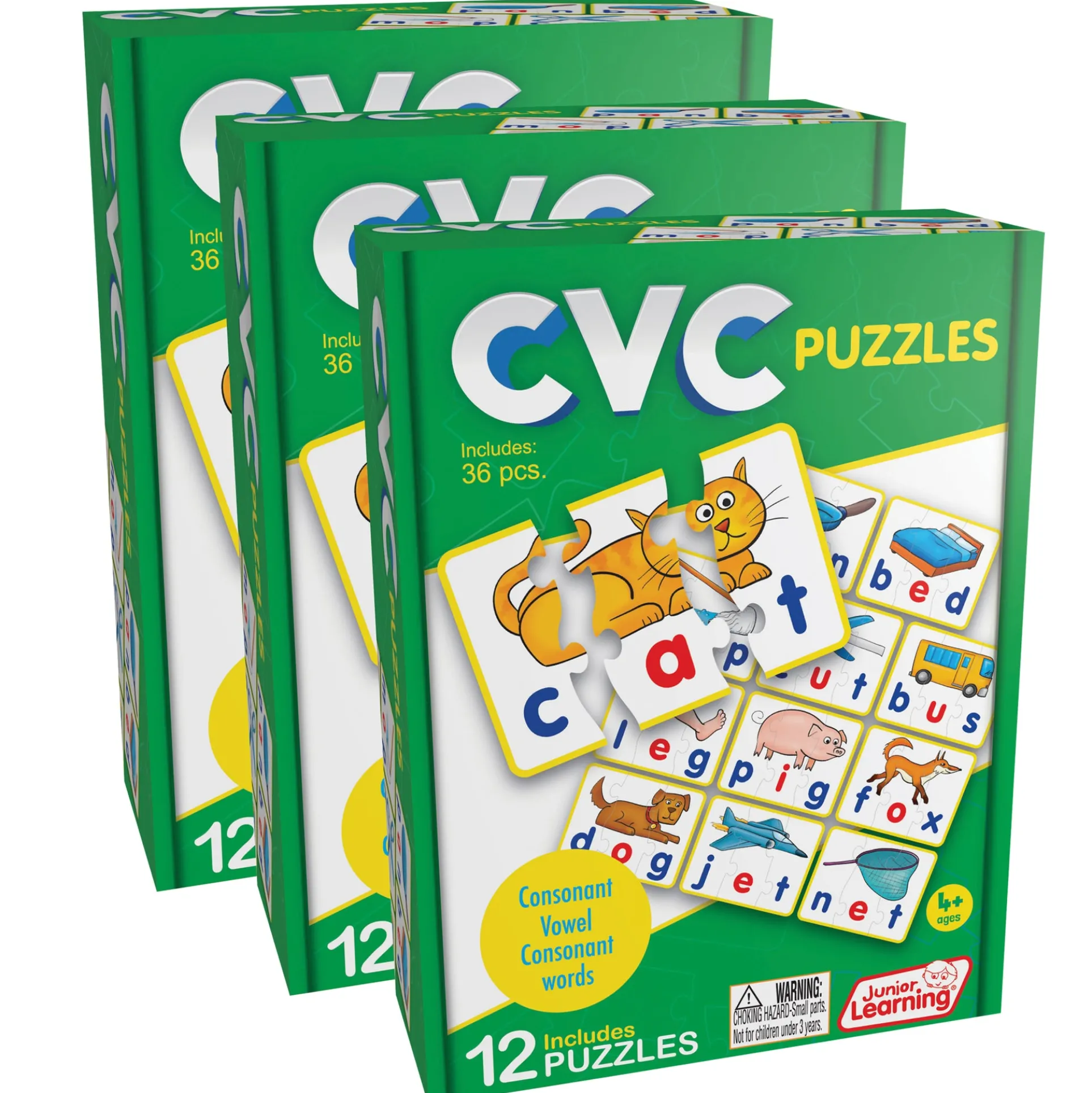 Junior Learning CVC Word Builder Puzzles - Multicolored - 36 Piece Set