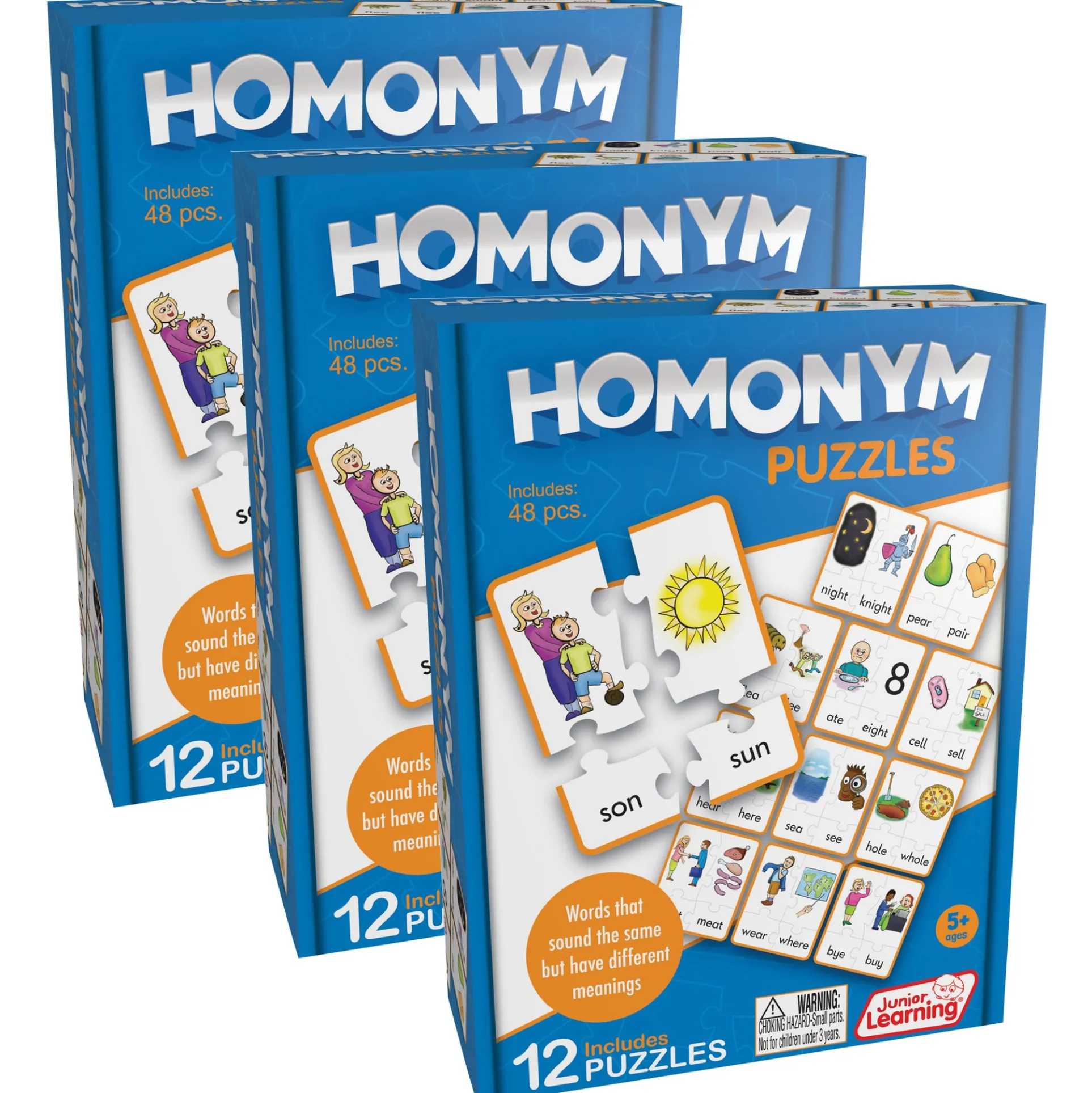 Junior Learning Homonym Puzzles - Word Matching Jigsaw - Pack of 3