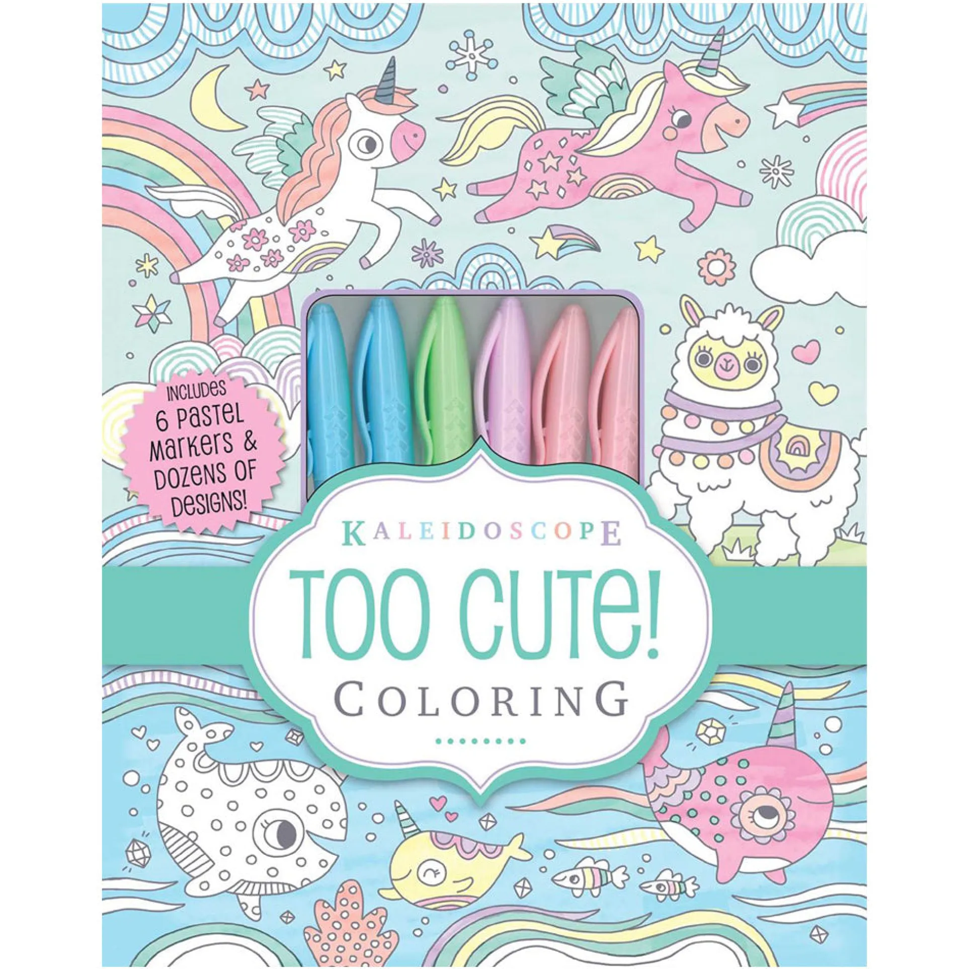 Kaleidoscope Adorable Animals Coloring Kit with Pastel Markers