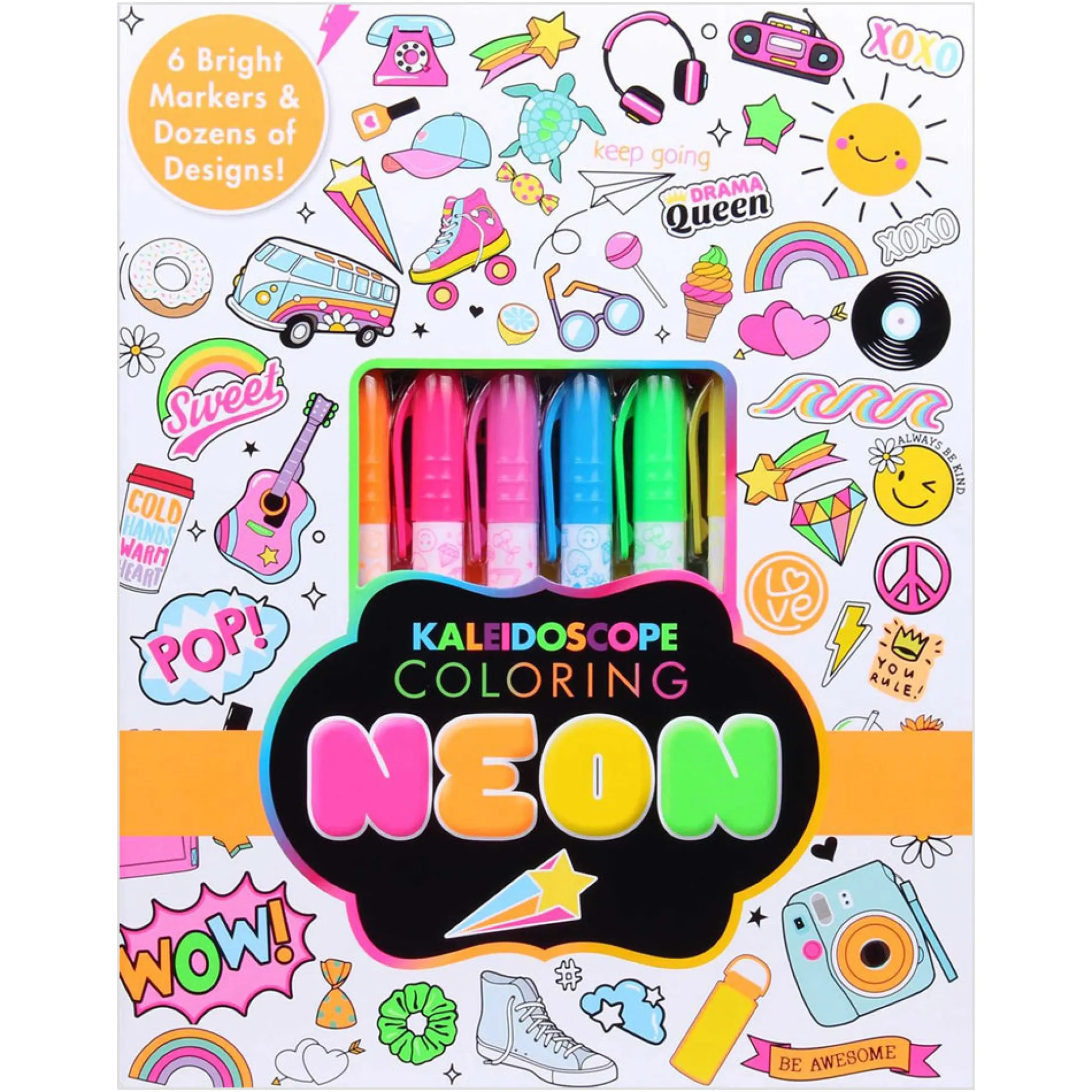 Kaleidoscope Neon Llamas & Cacti Coloring Kit with Markers