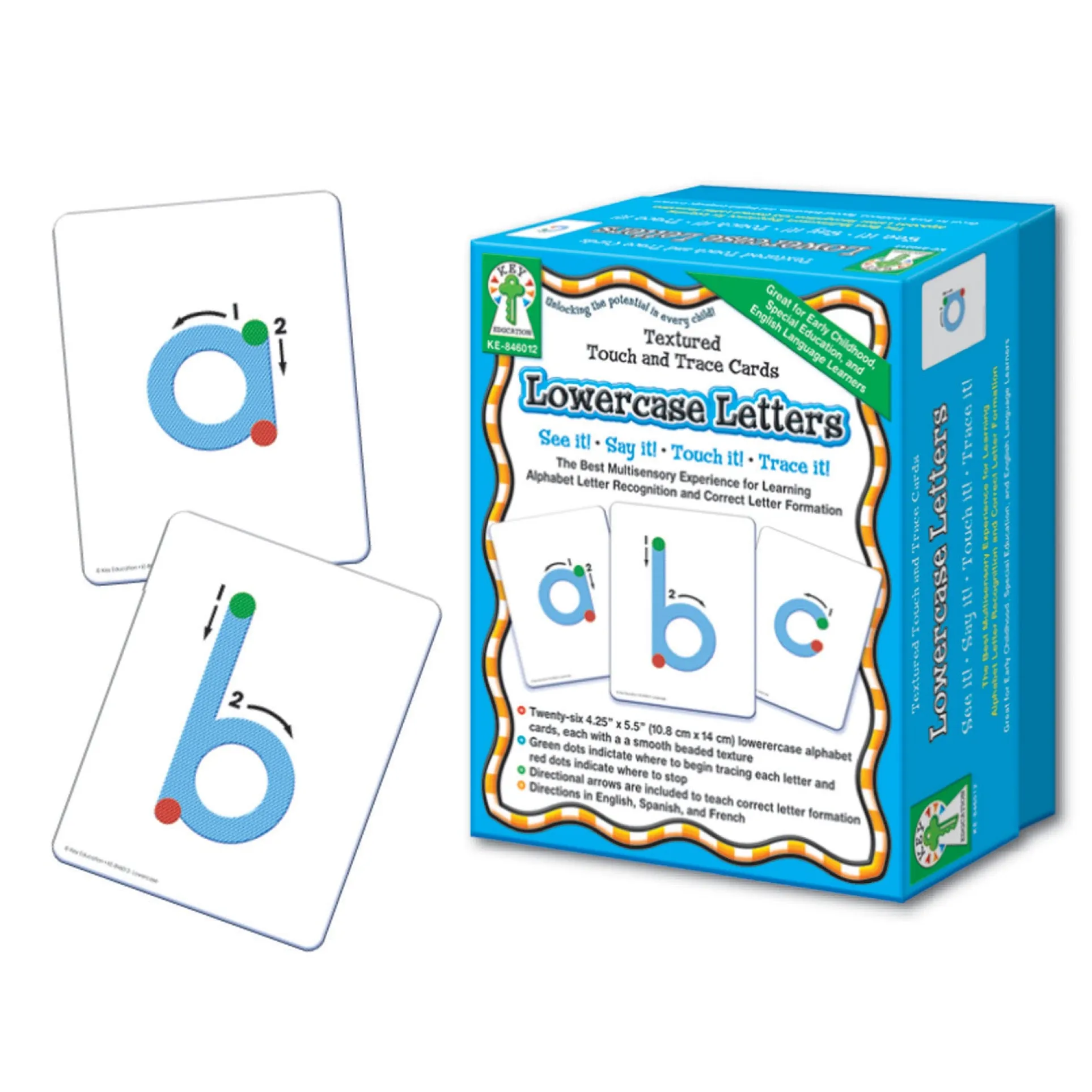 Key Education Textured Touch and Trace Cards - Lowercase Alphabet Learning Set