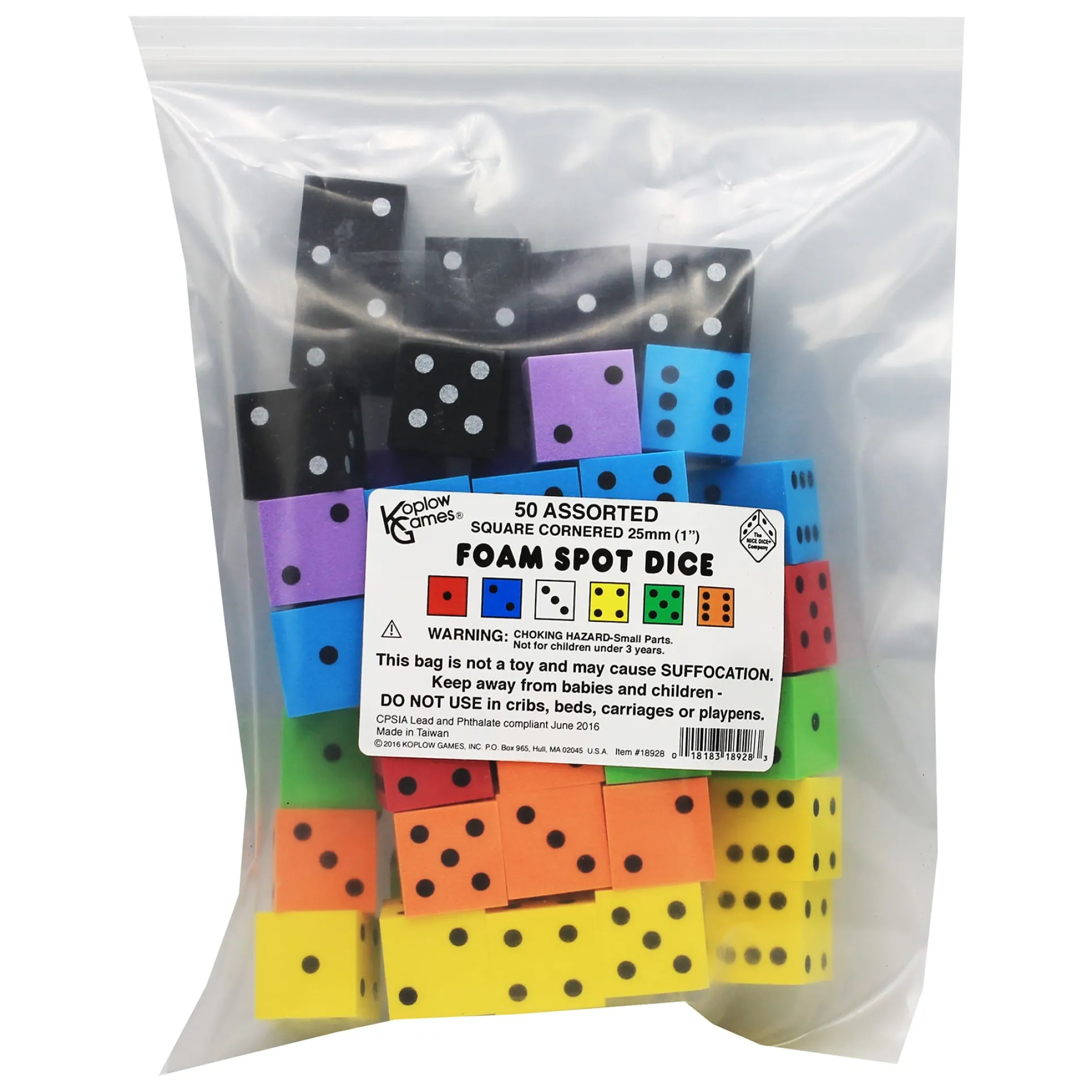 Koplow Games Colorful Foam Spot Dice Set, 50 Pieces
