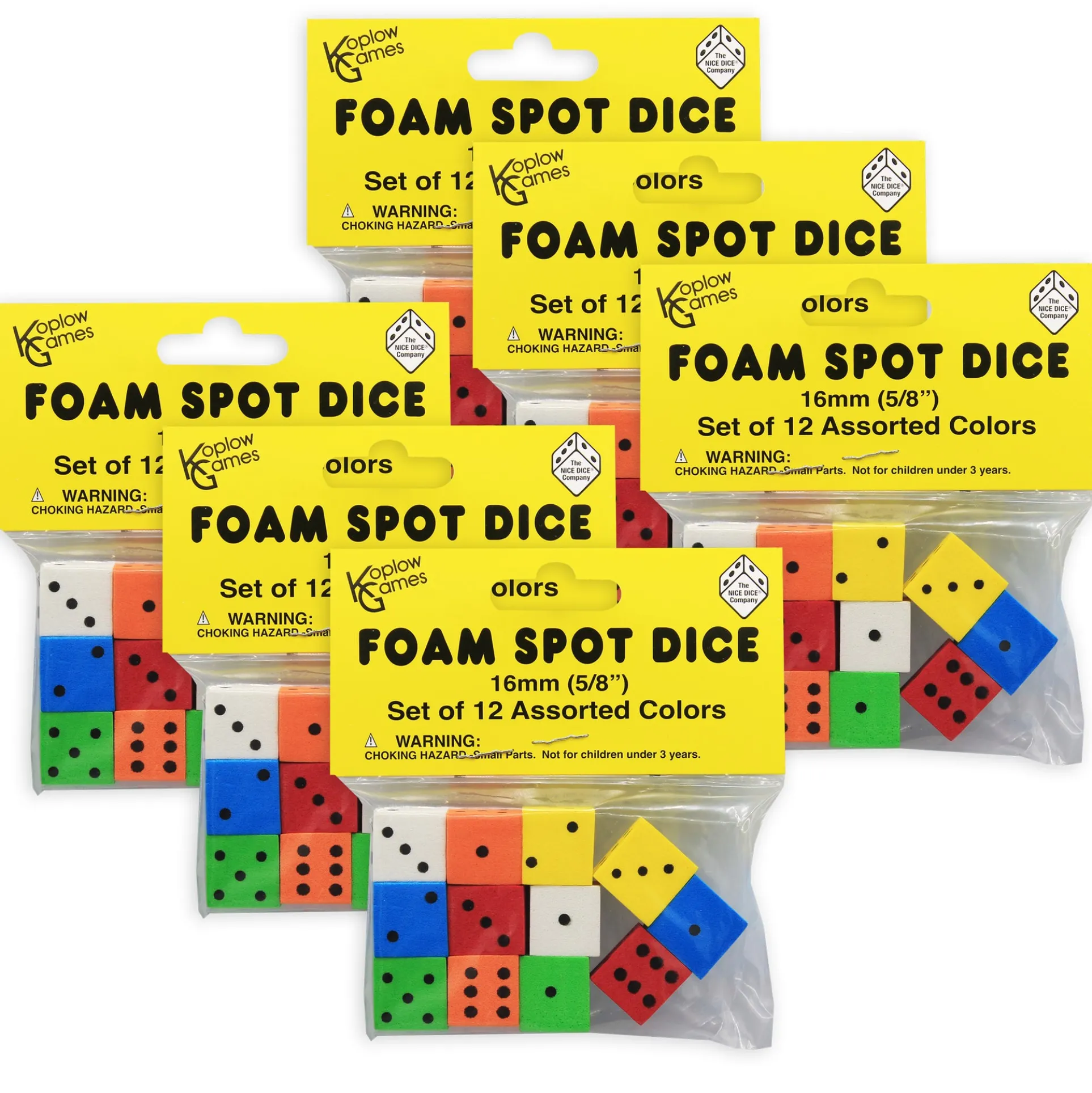 Koplow Games Colorful 16mm Foam Dice - 72 Pack Assortment