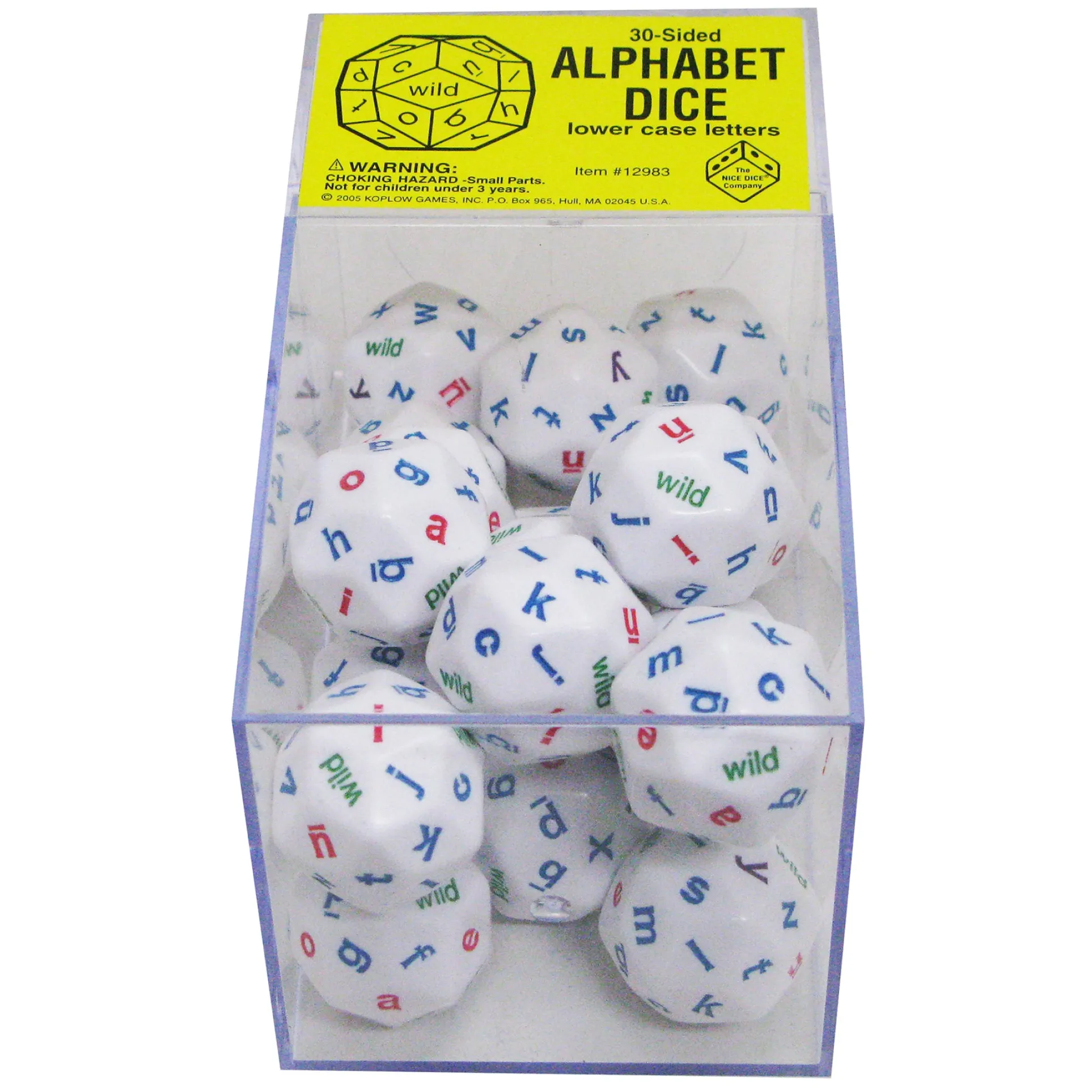 Koplow Games Educational 30-Sided Alphabet Dice - Lowercase Letters - Box of 20