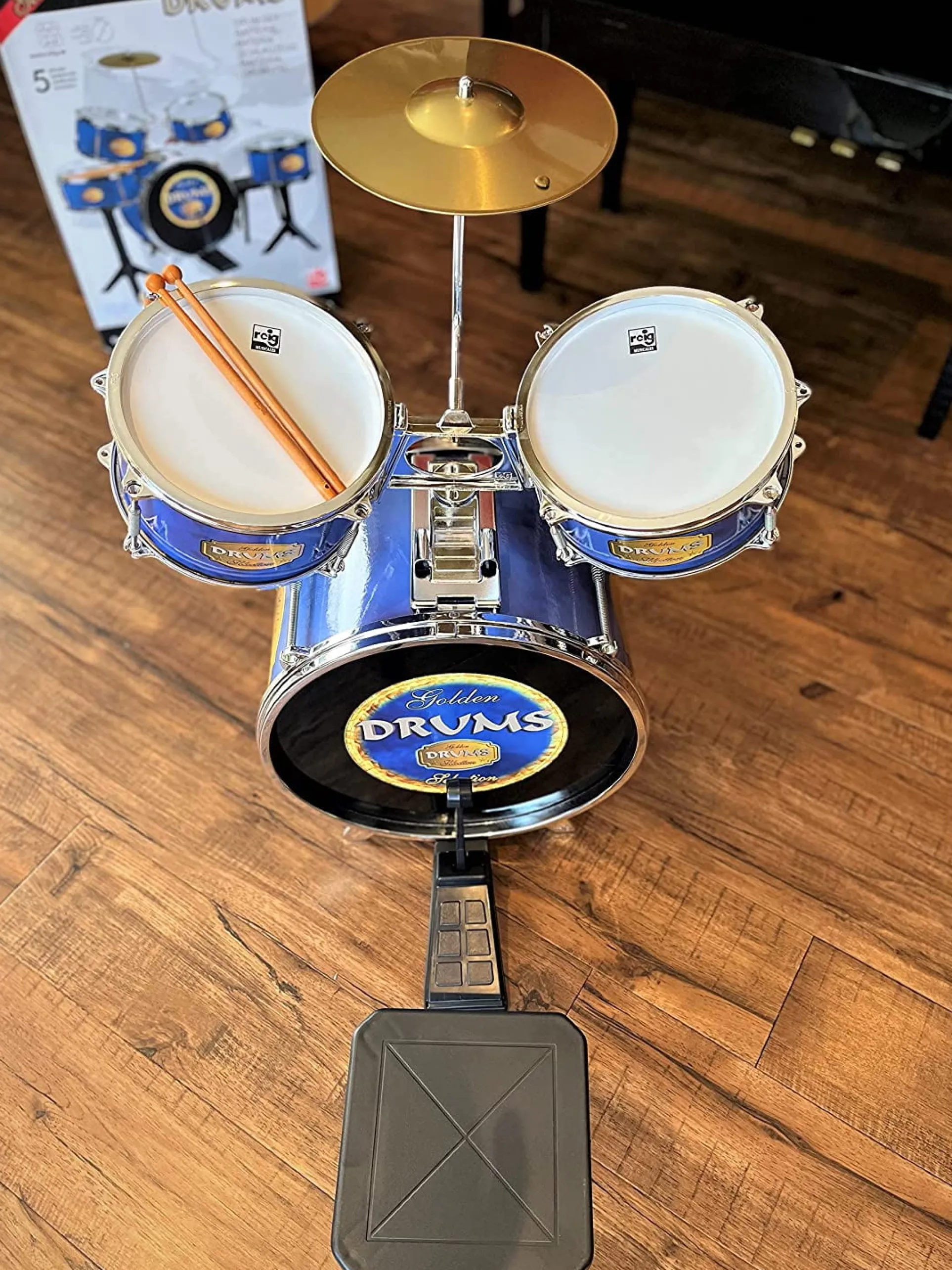 KsmToys Kids' Complete Metal Drum Set - Includes Stool and Drumsticks