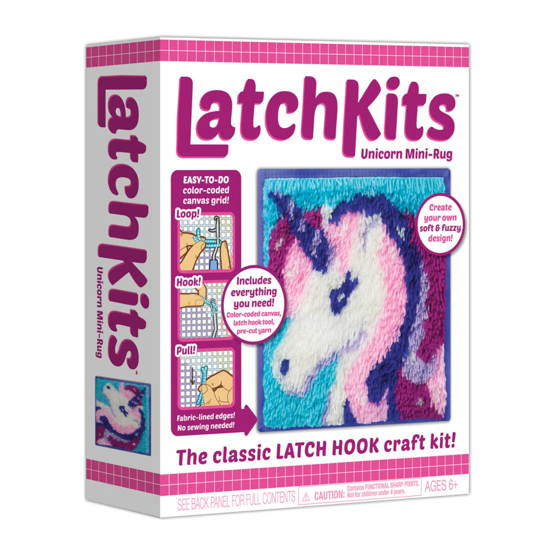 LatchKits Unicorn Mini-Rug Craft Kit - Create Your Own Fuzzy Rug