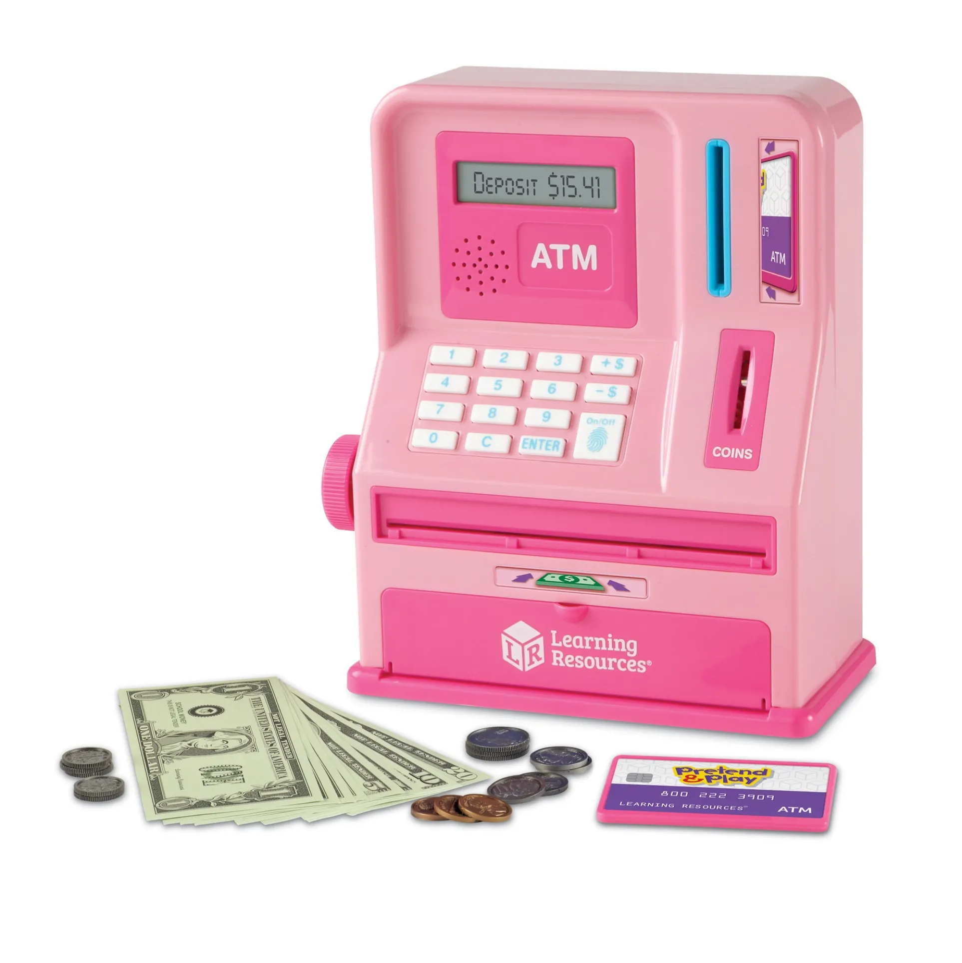 Learning Resources Pretend and Play Teaching ATM Bank, Flamingo Pink
