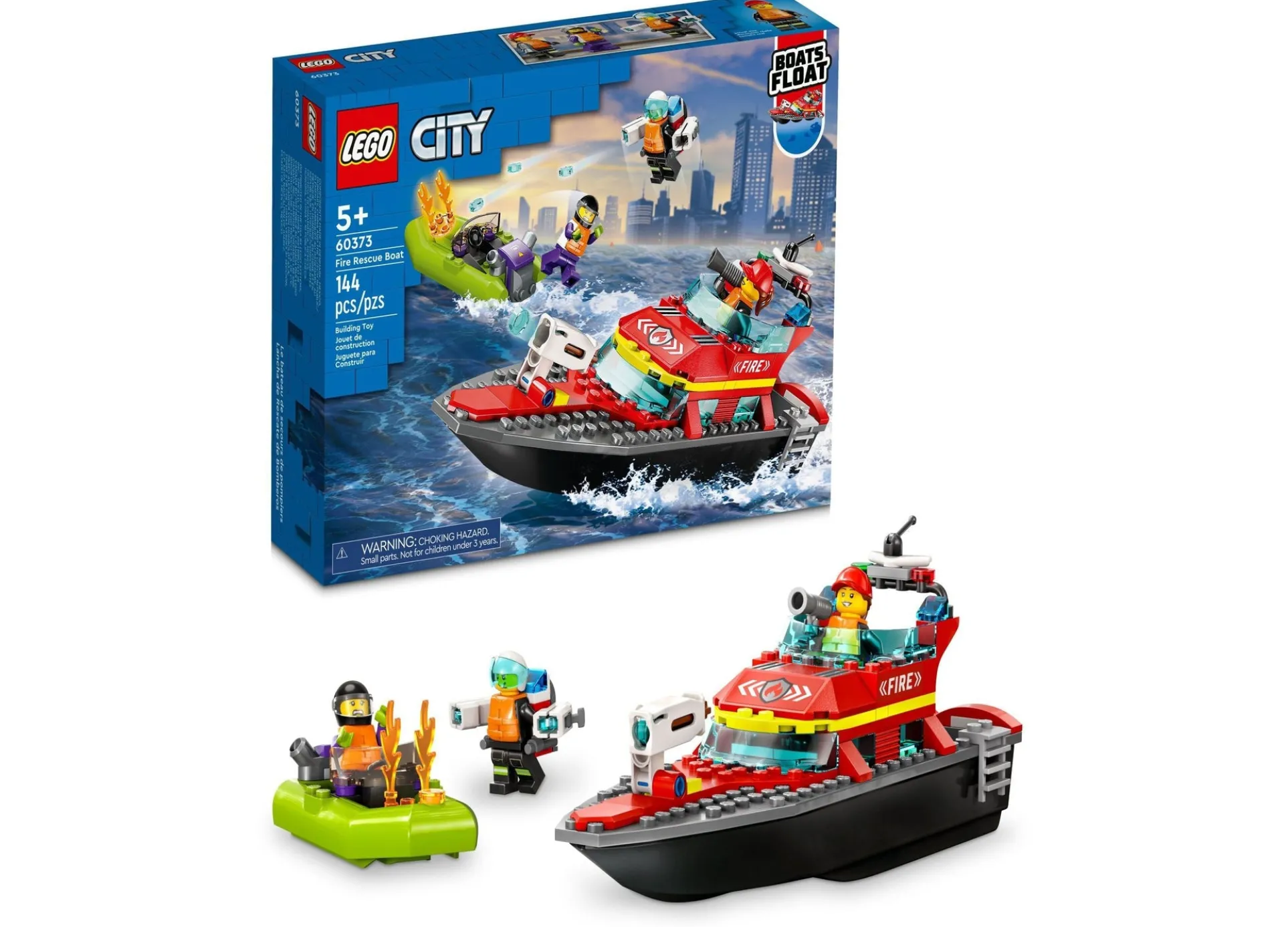 LEGO City Fire Rescue Boat 60373 with Floating Feature and 4 Minifigures