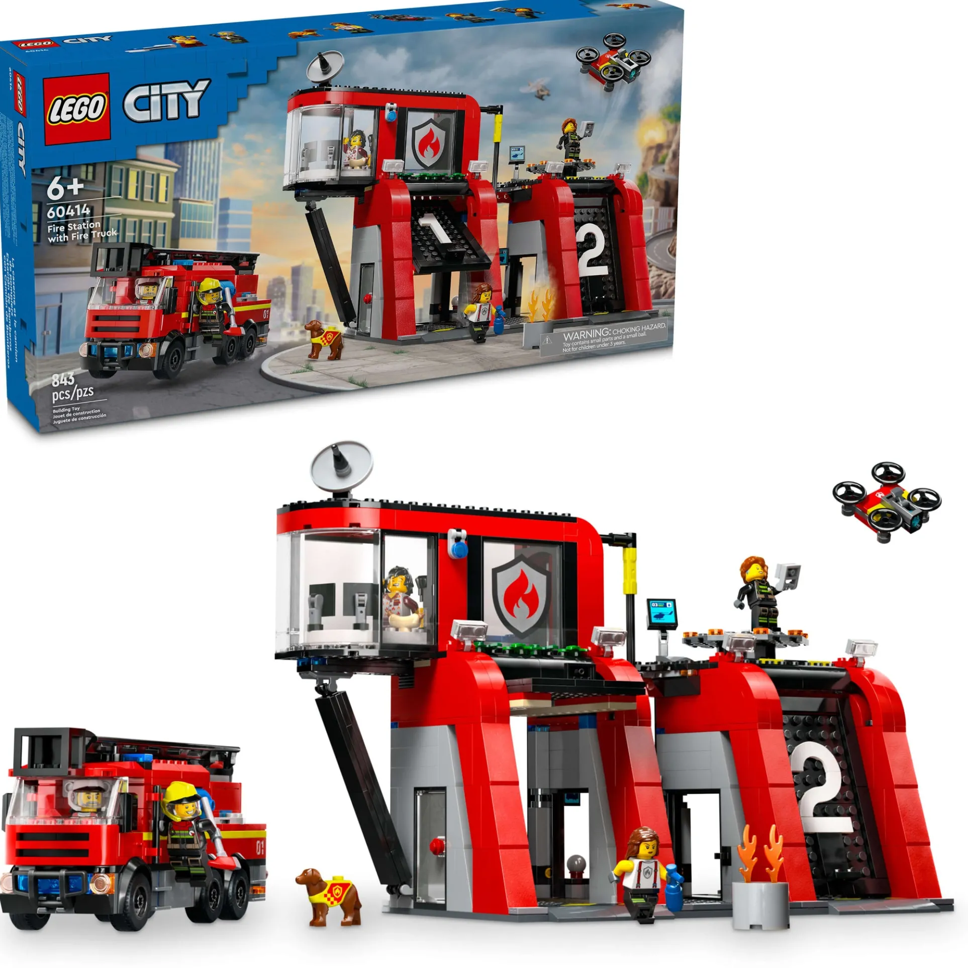 LEGO City Fire Station with Fire Truck Playset 60414 - 843 Pieces