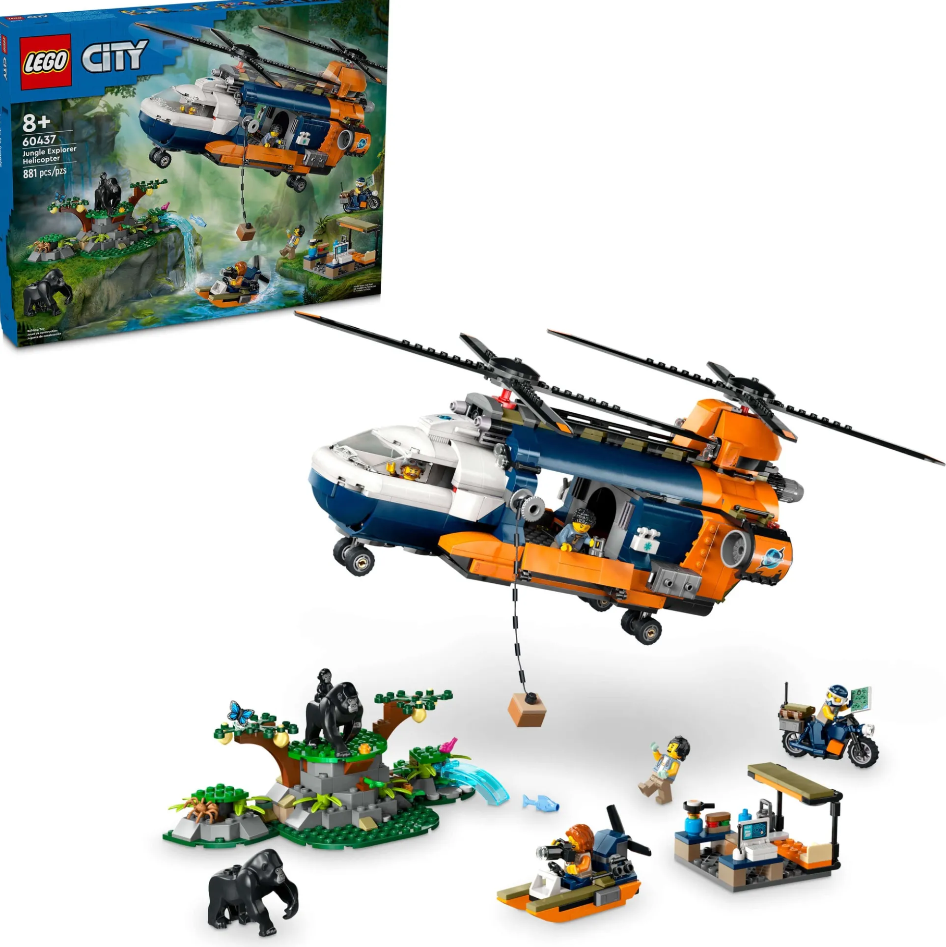 LEGO City Jungle Explorer Helicopter and Base Camp Set 60437 - 881 Pieces