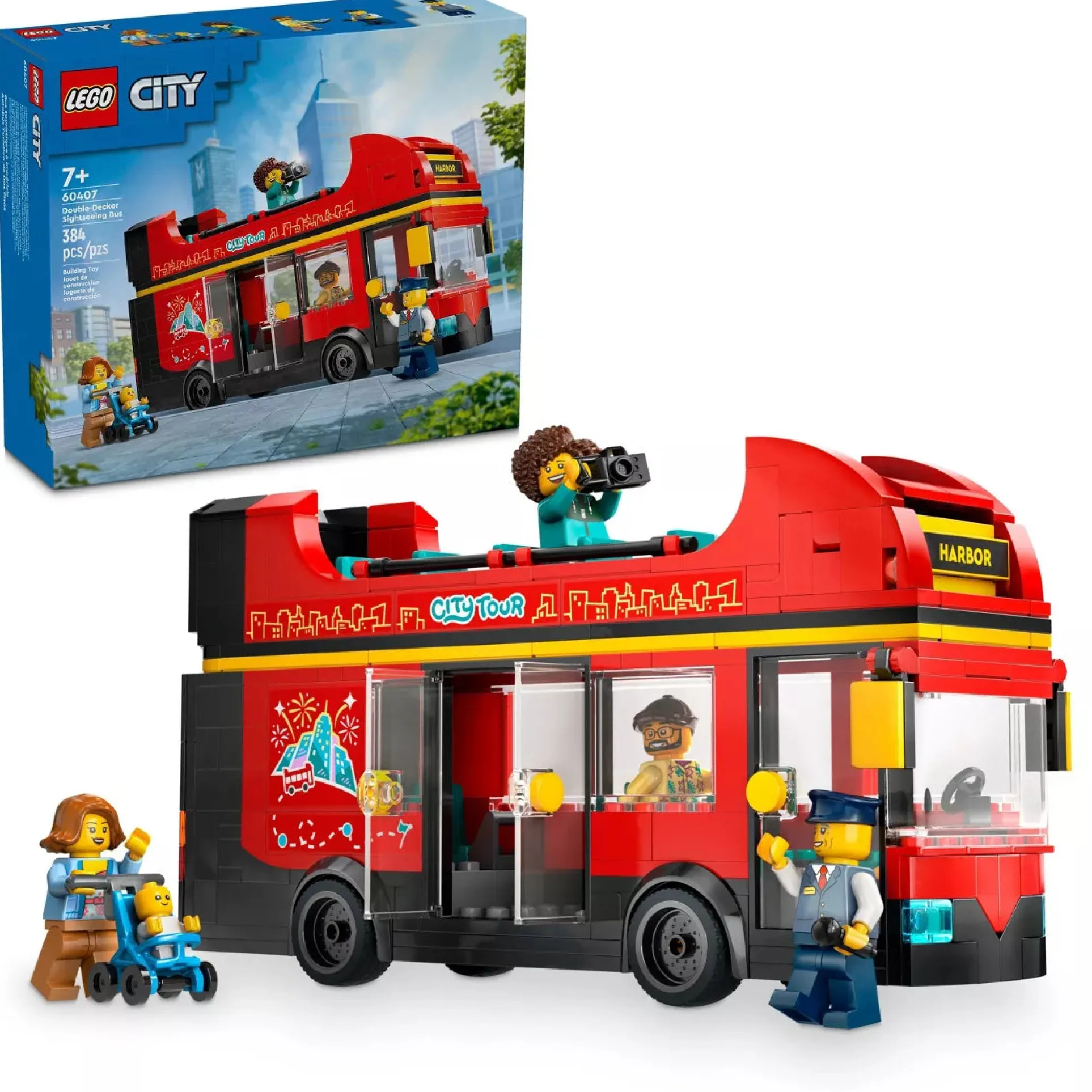 LEGO City 384-Piece Sightseeing Bus Toy - Red Double-Decker Model 60407