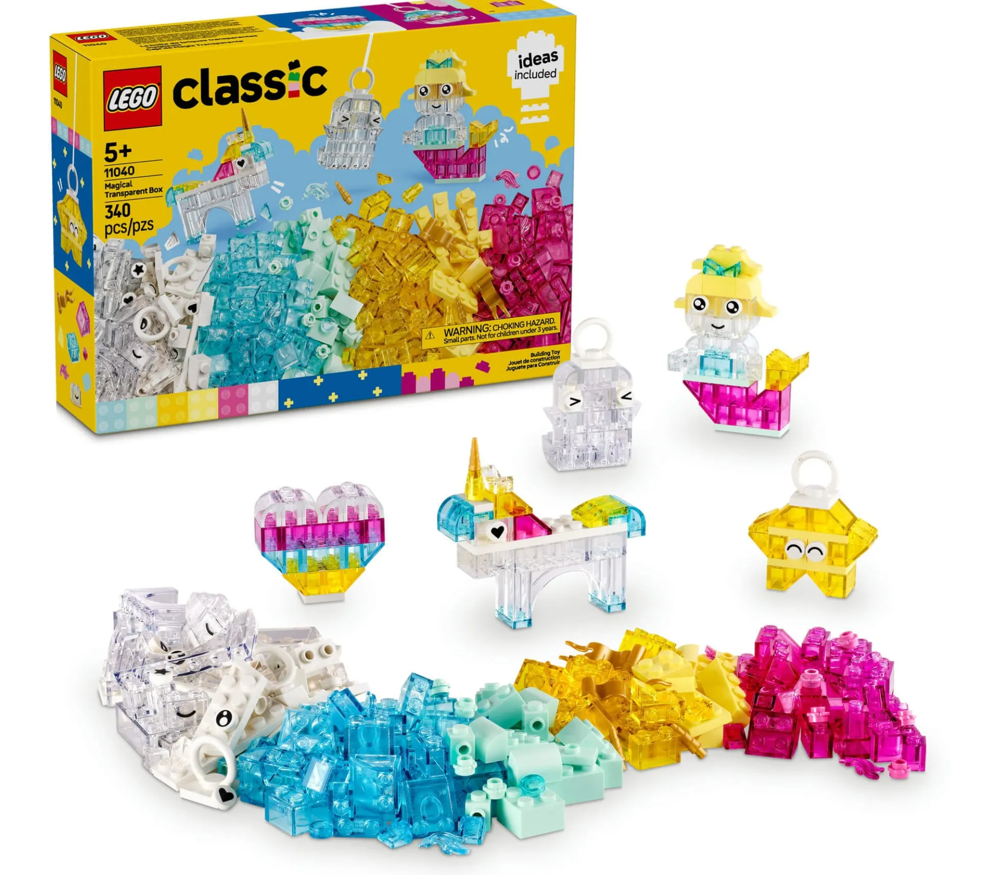 LEGO Classic 340-Piece Magical Transparent Box - Colorful Building Bricks Playset