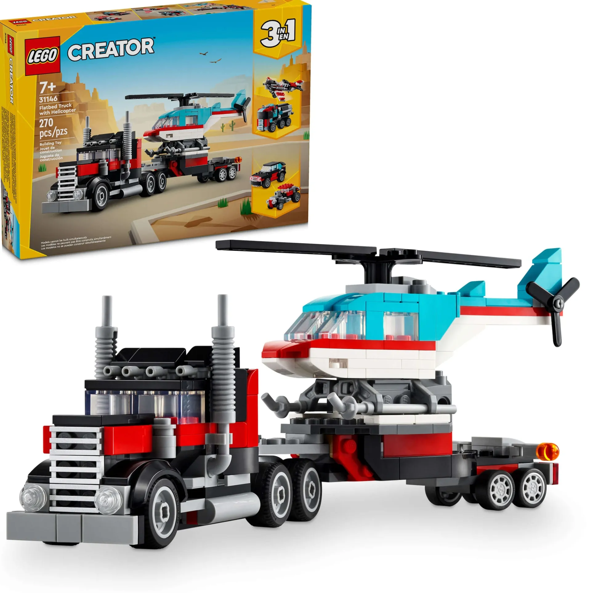 LEGO Creator 3-in-1 Flatbed Truck and Helicopter Playset - 31146