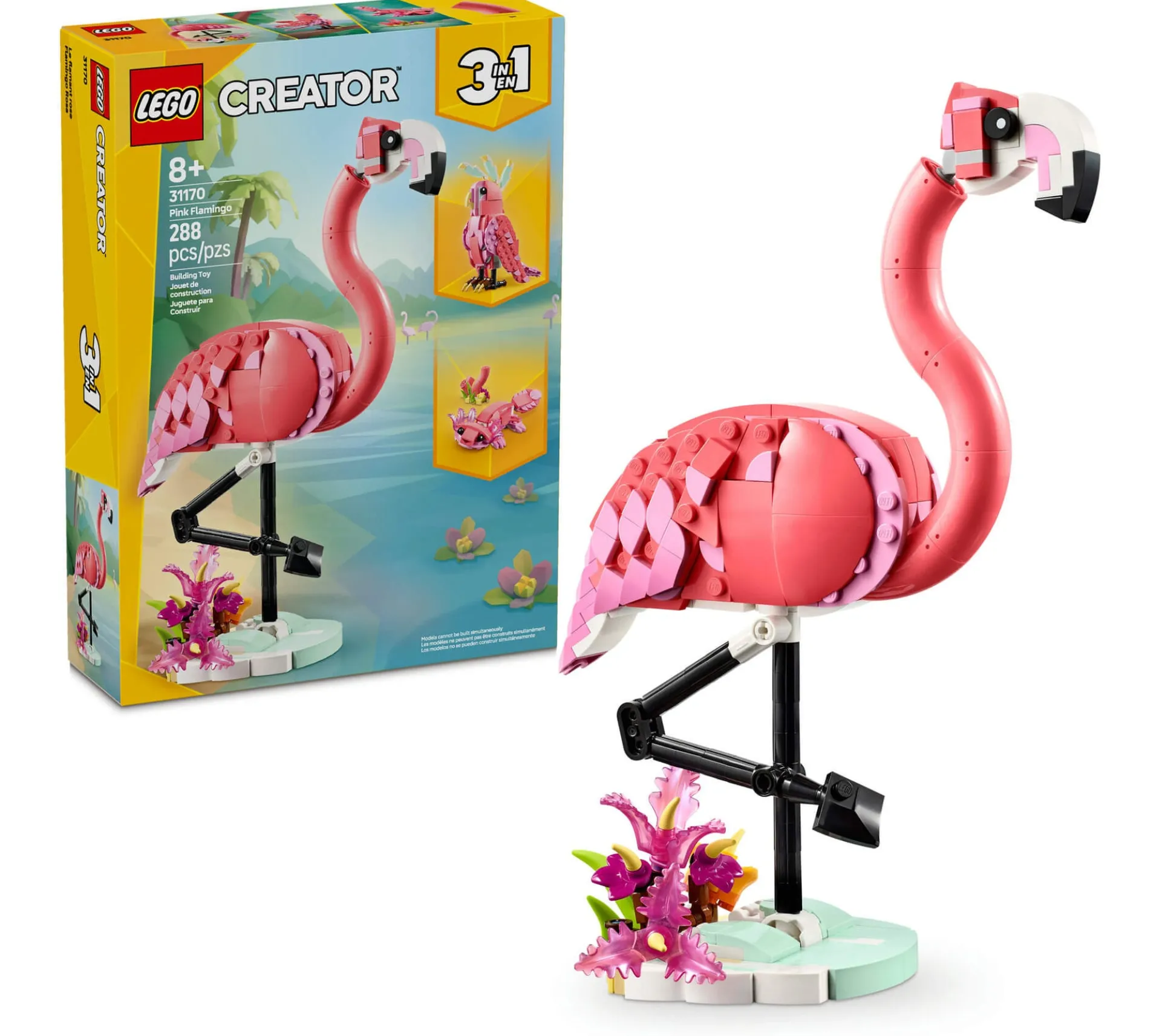 LEGO Creator 3in1 Wild Animals Pink Flamingo 288-Piece Playset