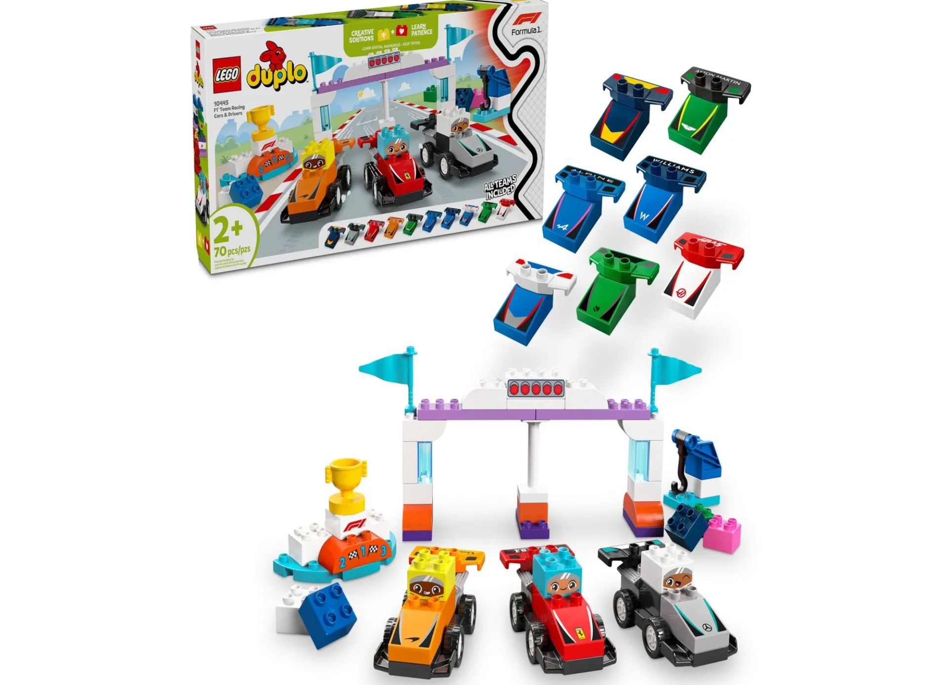 LEGO DUPLO Town F1 Team Race Cars Building Set 10445, 70 Pieces